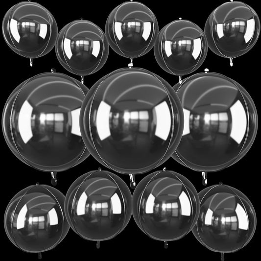 12Pcs Clear Round Foil Balloons, 22" 15" 10" 4D Helium Transparent Balloon, Clear Bubble Foil Balloon for Birthday Baby Shower Christmas Wedding Anniversary Disco Prom Bobo Party Decorations