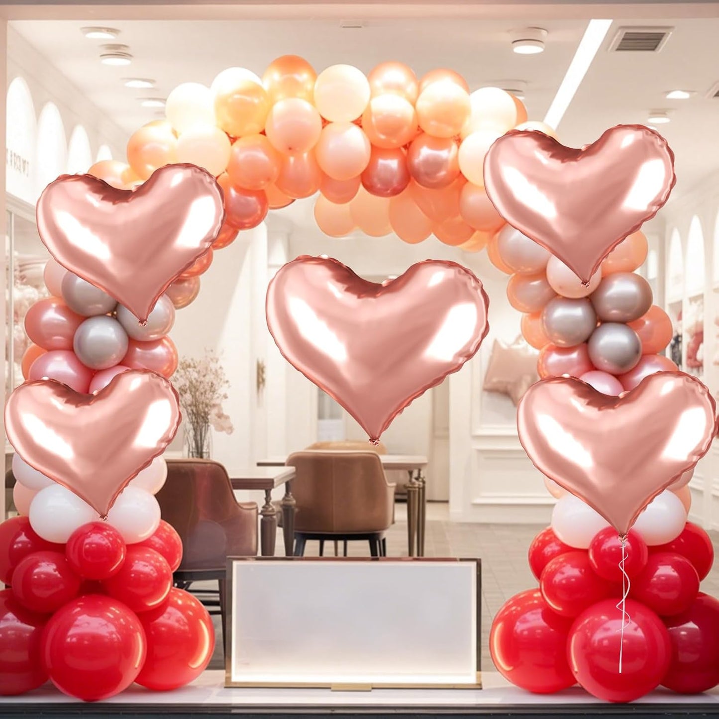 24 Inch Rose Gold Heart Balloons, Love Heart Balloons, Rose Gold Helium Balloon for Valentines Day Bridal Shower Anniversary Wedding Birthday Party Decorations