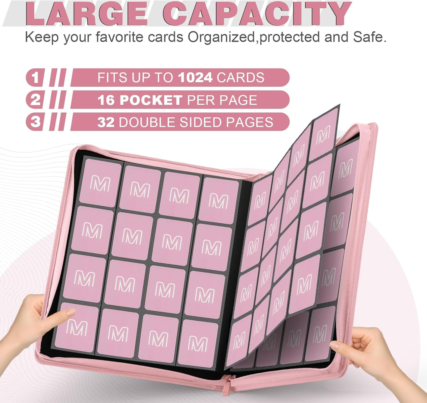 Premium Card Binder 16 Pocket,Trading Card Binder Holds up to 1000+Cards Sturdy Card Collection Album, Card Holder Folders for MTG, TCG, Game Cards & Sports Cards