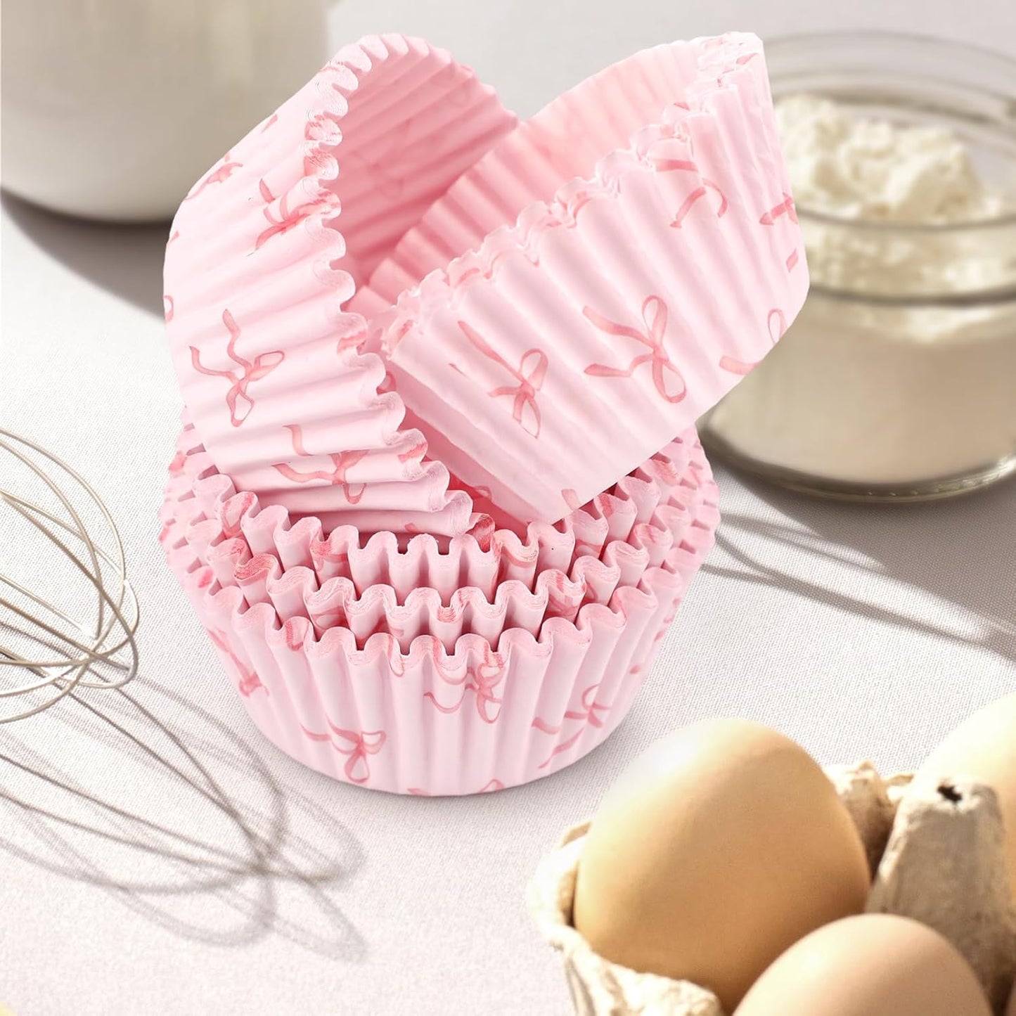 300pcs Pink Bow Cupcake Liners, Bow Cupcake Wrappers Pink Baking Cups for Wedding and Birthday Party Baking Supplies