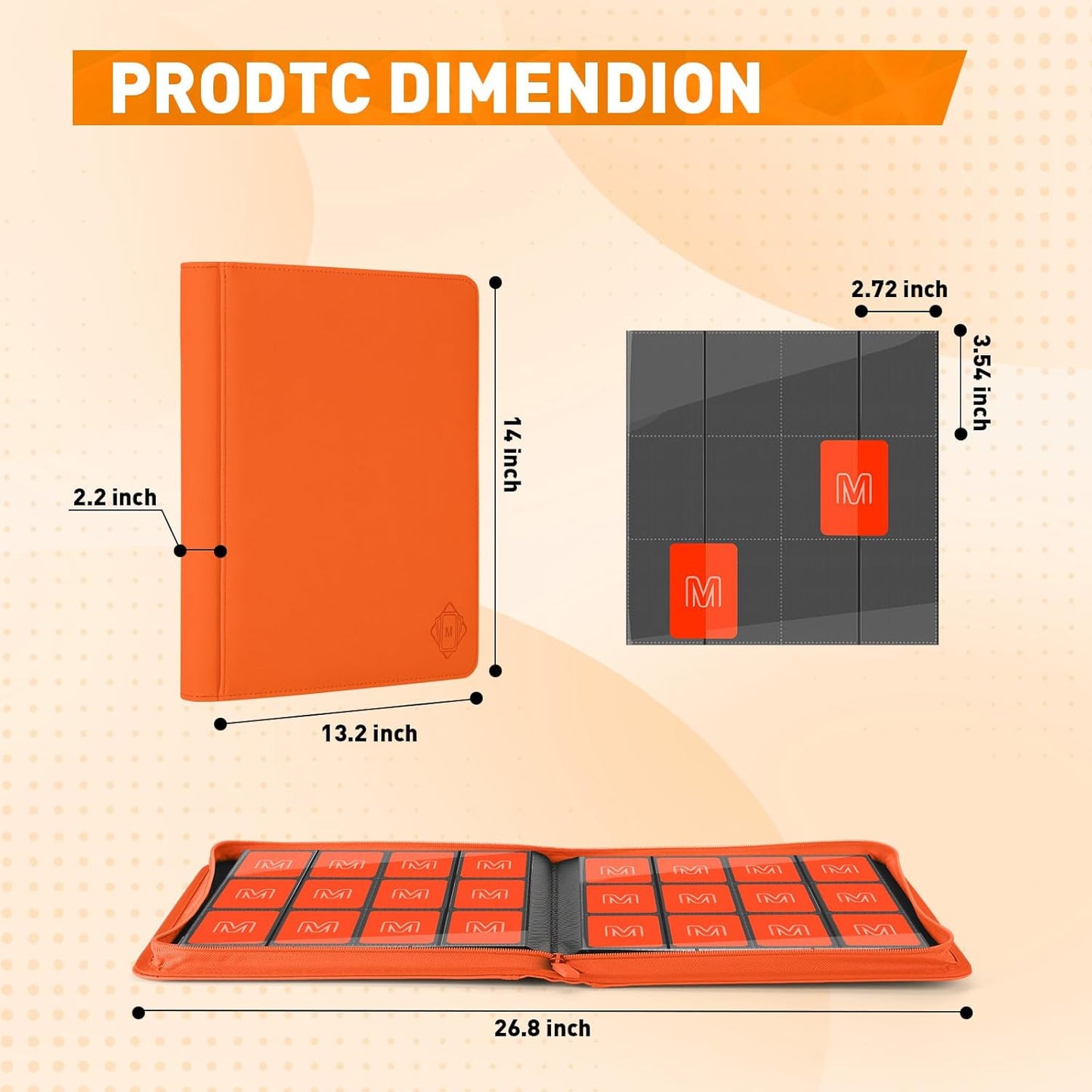 Premium Card Binder 12 Pocket for 720 Pockets Trading Card Binder, PU Zipper Card Collection Album, Sturdy Side-Loading Card Book Holder for MTG, TCG, Game Cards, Sports Cards