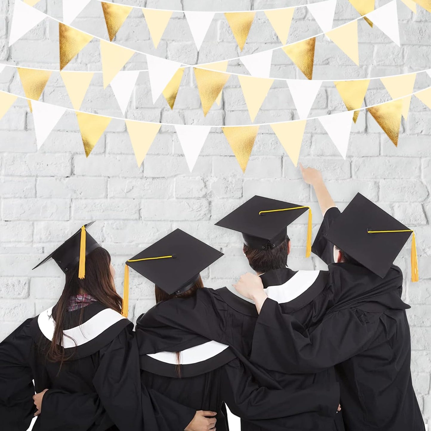 White and Gold Party Decorations Gold Beige White Fabric Triangle Pennant Banner Flag Bunting Garland for Graduation Wedding Birthday Bridal Shower Anniversary Engagement Baptism Party Supplies