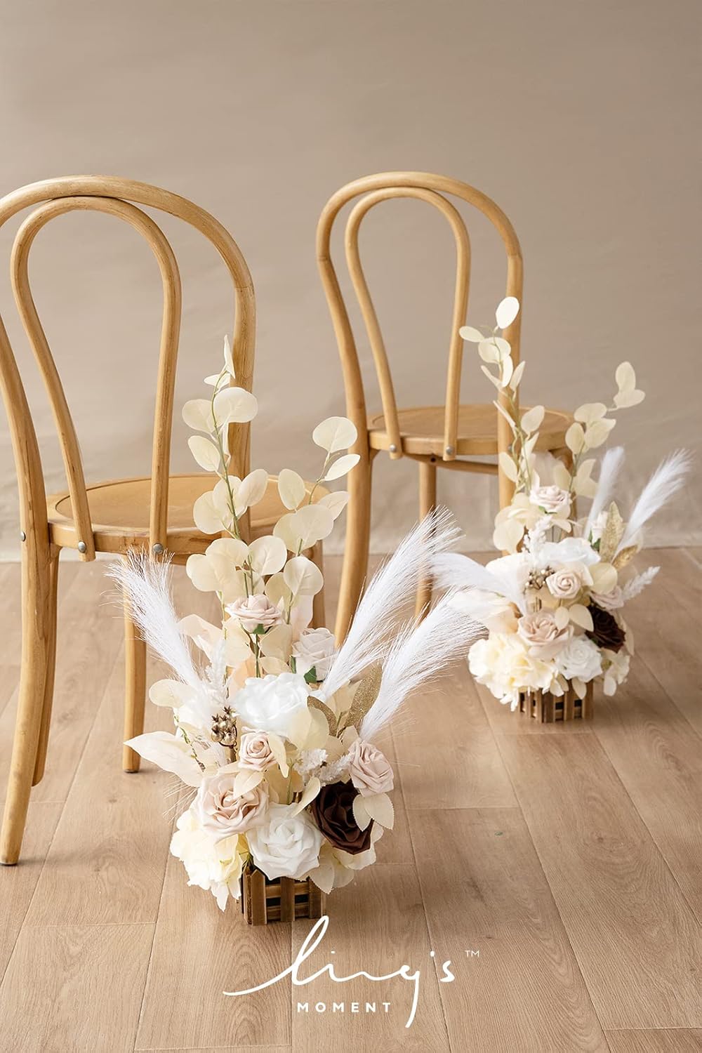 Ling's Moment 17.5" Tall Standing Artificial Flowers Arrangements 4 pcs Fall Wedding Aisle Runner Chair Decorations White Beige Centerpieces for Ceremony Reception Rose Floral Party Outdoor