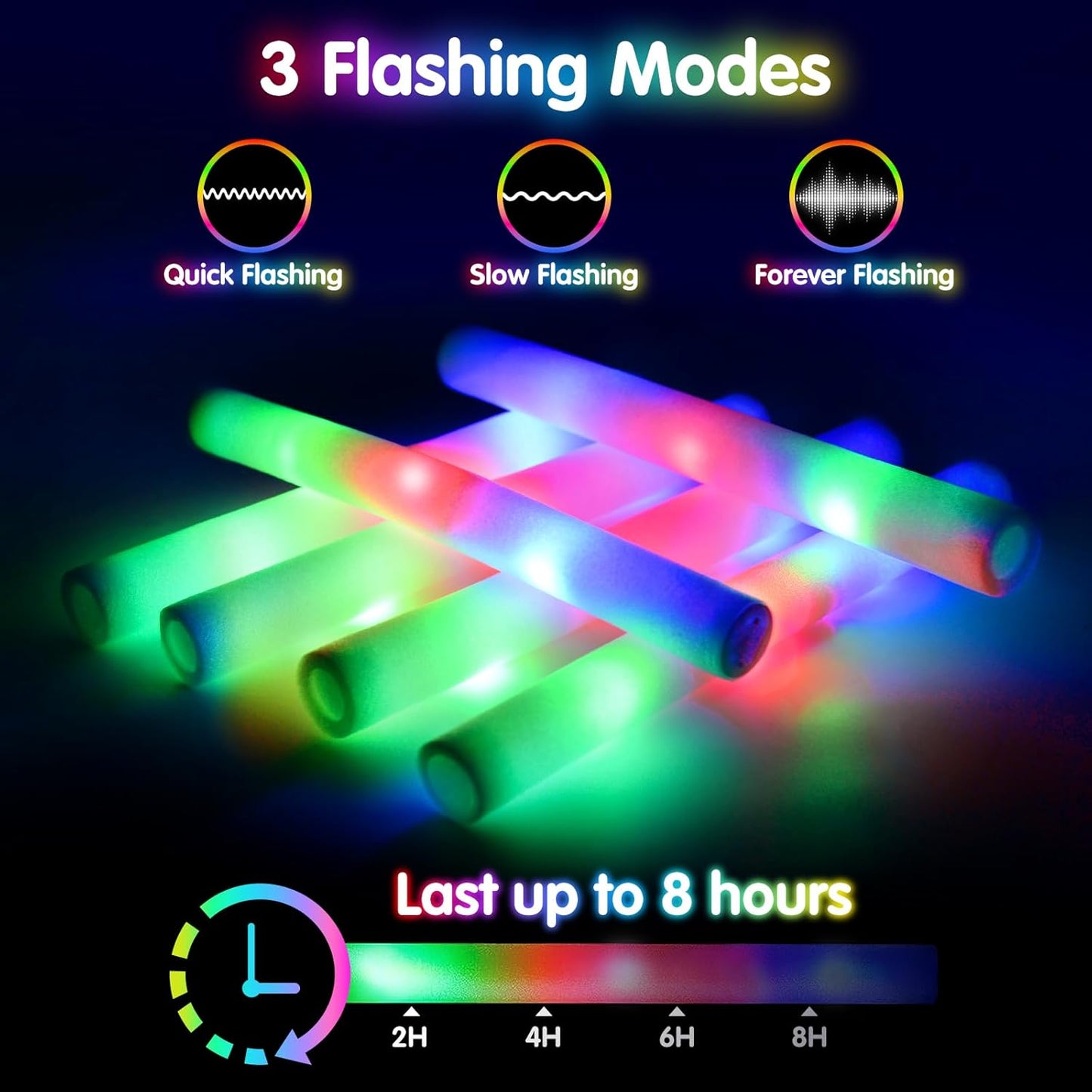 217 PCS Glow Sticks Bulk Party Pack, Foam Glow Sticks, Glow In The Dark Party Supplies, Foam Light up Sticks with 3 Modes Colorful Flashing, Foam Glow Sticks Bulk for Wedding, Party, Birthday, Raves