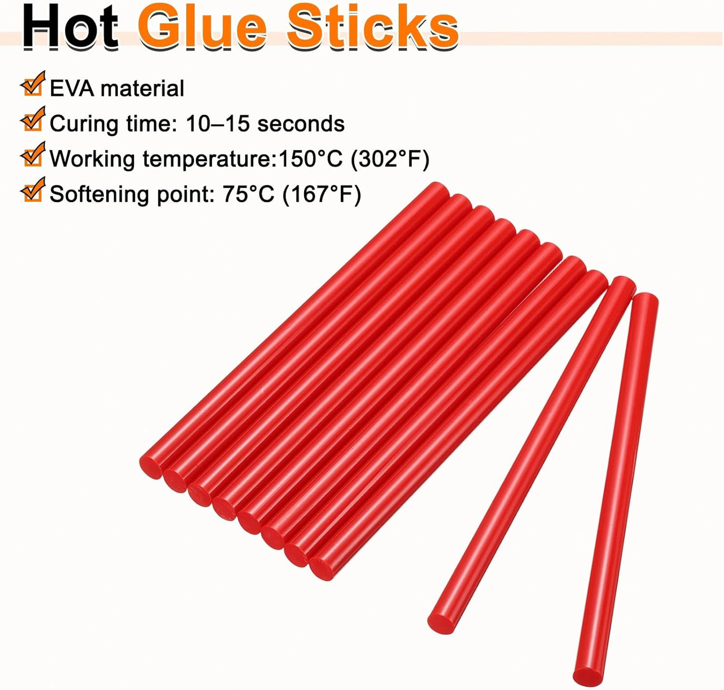 HARFINGTON 10pcs Hot Glue Sticks 0.43" Dia x 9.84" Long EVA Mini Hot Melt Adhesive Glue Stick for Hot Melt Gun Wood Plastic Glass Flowers Fabrics Foam, Red