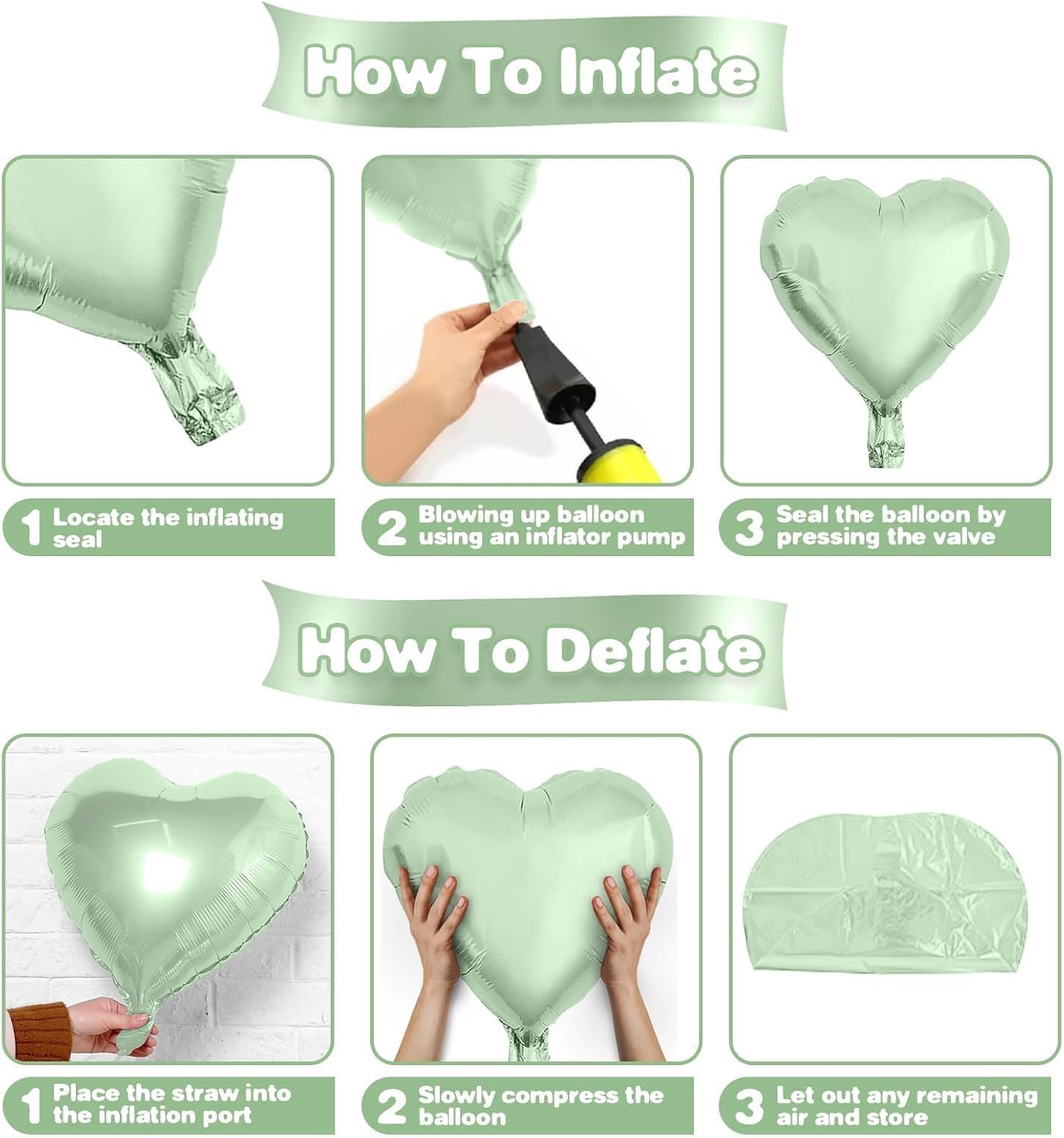 Sage Green White Heart Balloons,12Pcs 18 Inch Oliver Green Cream Foil Love Heart Shaped Balloons for Baby Shower Birthday Party Bridal Engagement Wedding Anniversary Valentines Day Decorations