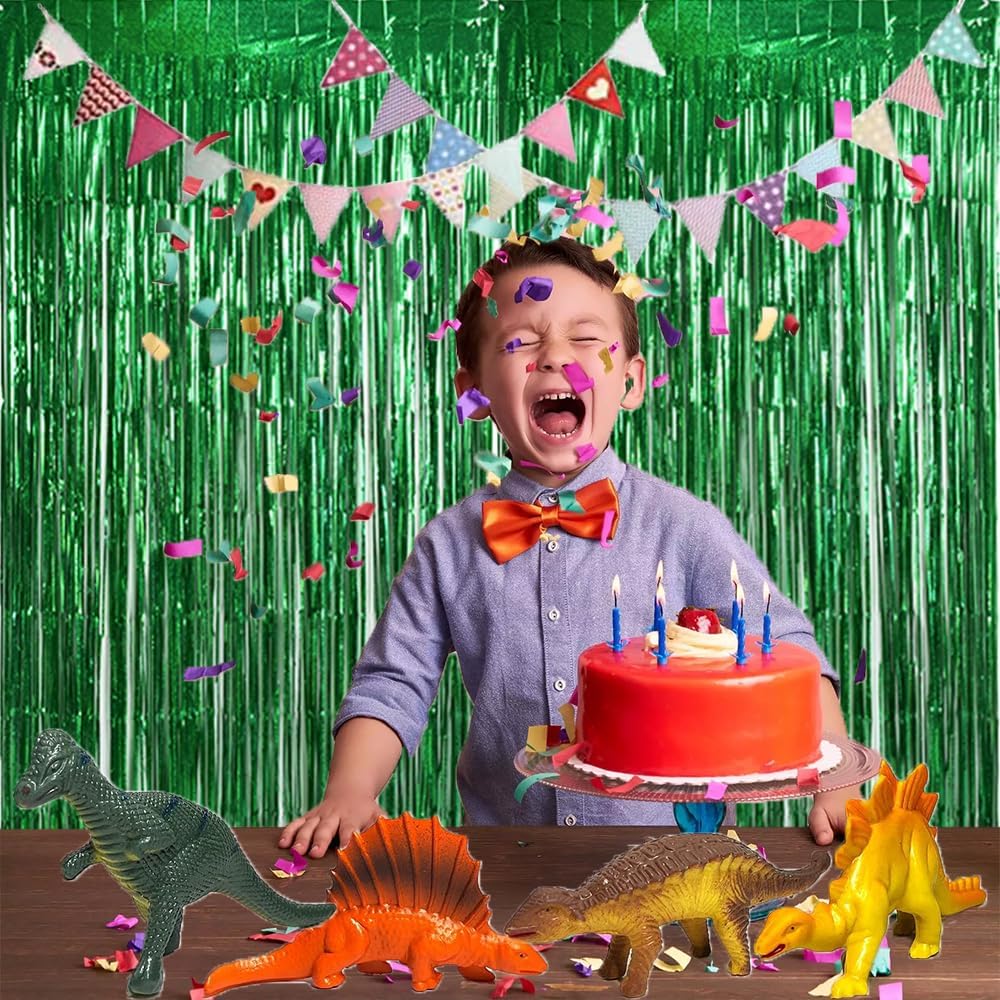 TONIFUL 3Pcs Laser Green Door Streamers, Metallic Streamers Foil Fringe Curtains for Birthday, Christmas, New Year, Bachelorette, Grad Party (9.9ft x 6.6ft)