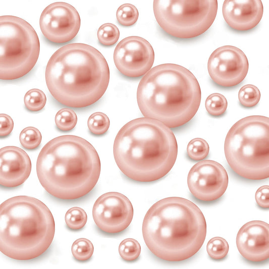 120 PCS 8/14/20mm No Hole Polish Pearl Beads for Centerpiece, Rose Gold Beads Decorative Vase Fillers, Plastics Pearls for Vases, Table Scatters, Wedding Party Decor
