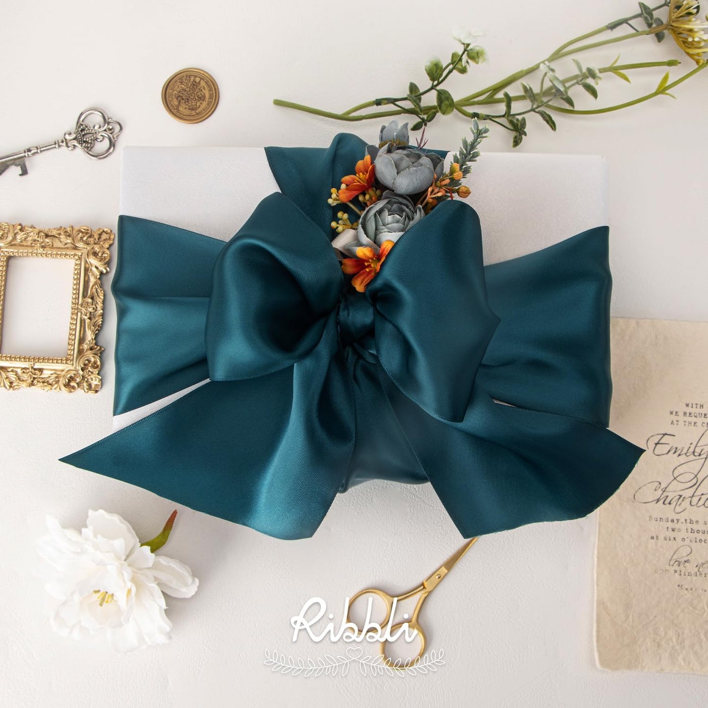 Ribbli Teal Satin Ribbon 4 Inch Wide Teal Ribbon for Wedding Chair Sash Grand Opening Ceremony Big Bows Gift Wrapping Floral Crafts Cake Decor-Double Faced Satin Continuous 10 Yards