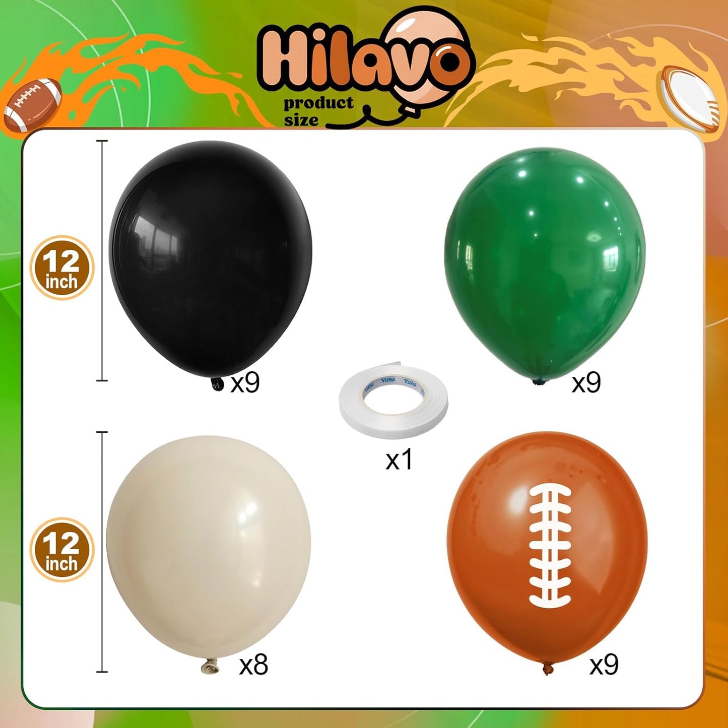 Football Balloons, 12 Inch Dark Green Black White Sand with Brown Printed Sports Latex Balloon for Kids Boys Game Football Sport Themed Birthday Party Decor Baby Shower Decorations Supplies