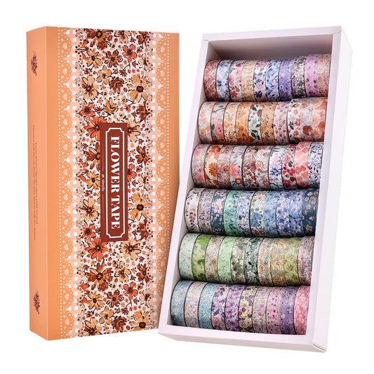 60 Rolls Flowers Theme Washi Tape Set with Different Colorful Patterns, Writable Decorative Tapes for Scrapbooking, Bible Journaling, Bullet Journaling, 0.39'' x 79'' per Roll