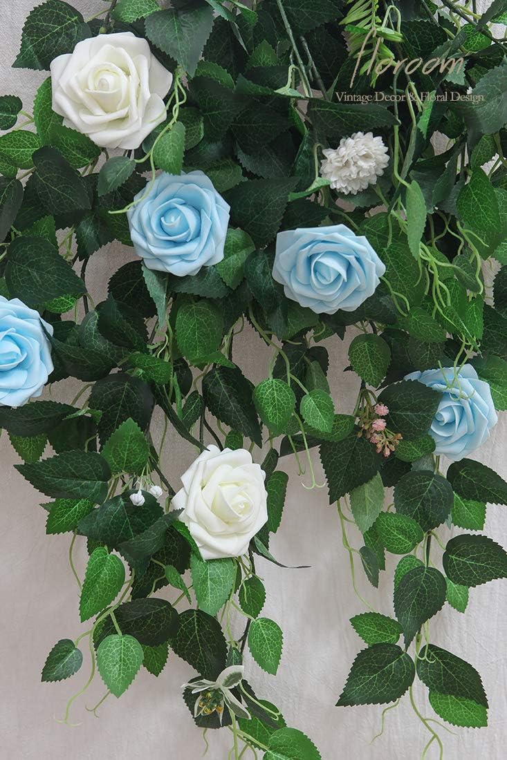 Floroom Artificial Flowers 50pcs Real Looking Aqua Blue Foam Fake Roses with Stems for DIY Wedding Bouquets Bridal Shower Centerpieces Floral Arrangements Party Tables Home Decorations
