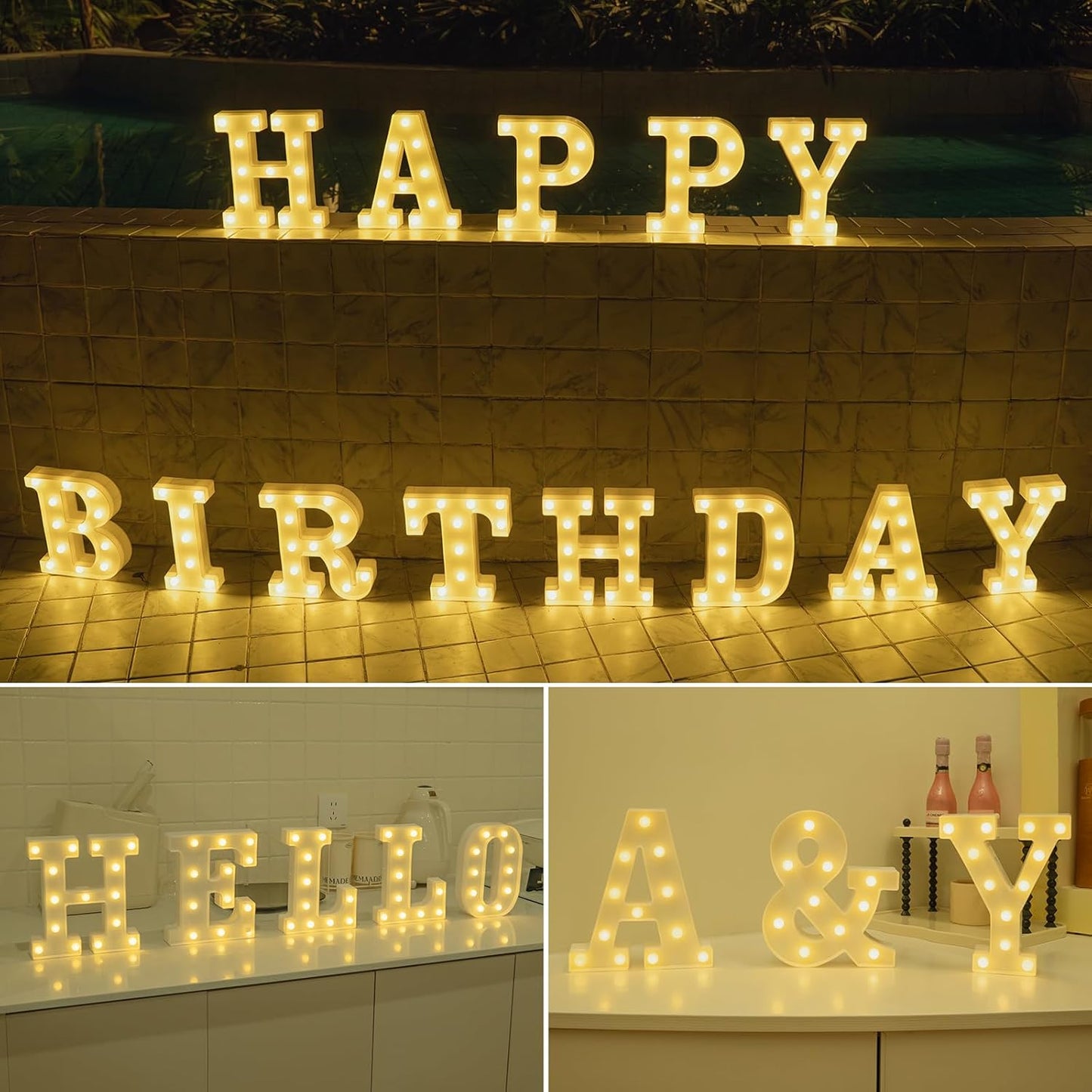 Foaky LED Letter Lights Sign Marquee Light Up Letters Sign for Night Light Wedding/Birthday Party Battery Powered Christmas Lamp Home Bar Decoration(T)