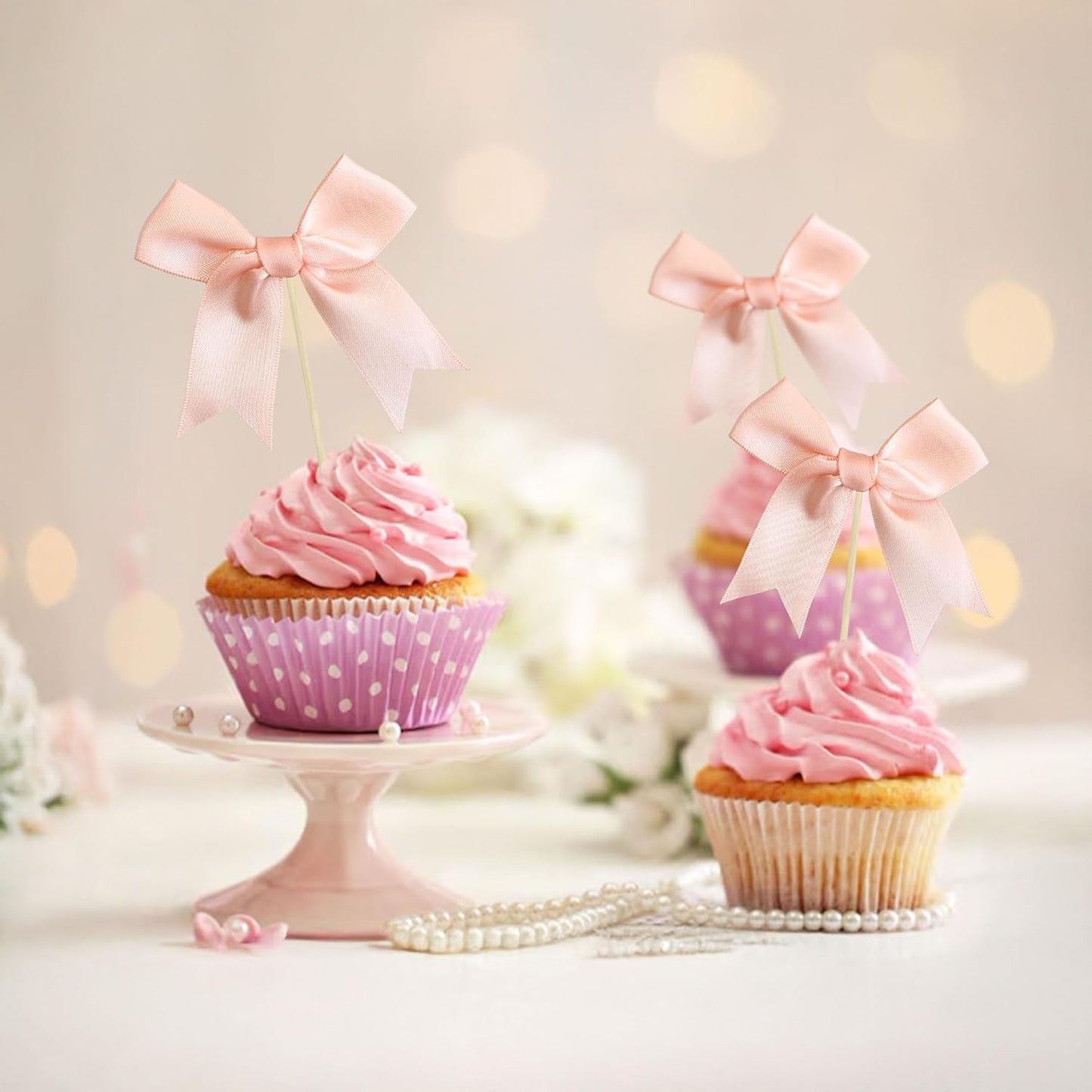 Gyufise 24Pcs Bow Cupcake Toppers Coquette Bow Girls Birthday Cake Decorations Bowknot Cake Toppers Bowknot Cupcake Picks for Baby Shower Birthday Wedding Bridal Engagement Party Supplies Dark Pink