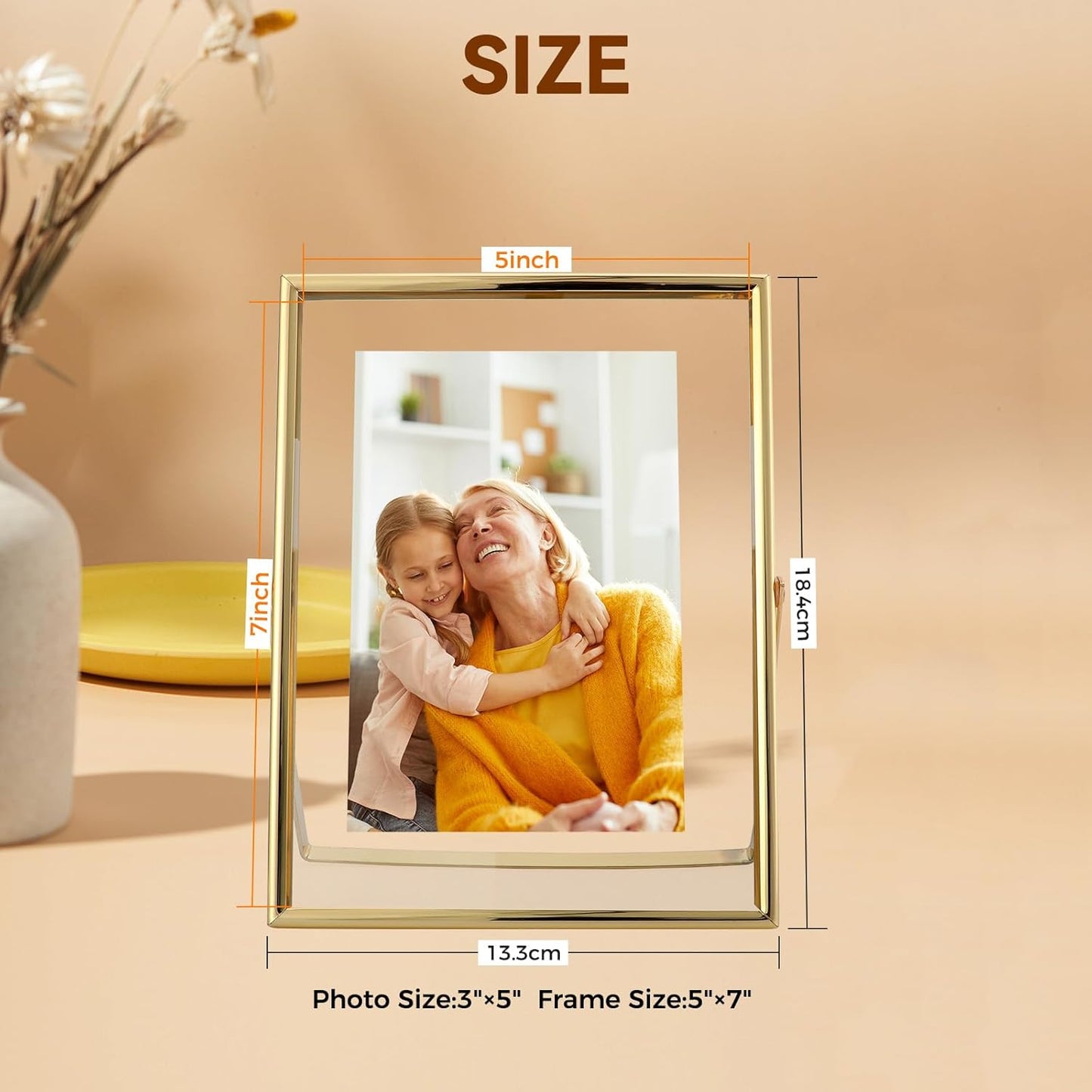 Gold Floating Frame, 5"x7", Vertical, For Picture 4x6, 3.5x5, 2x3 with Floating Effect, Small Tabletop Photo Frame, Classy For Anniversary, Wedding, or Birthday