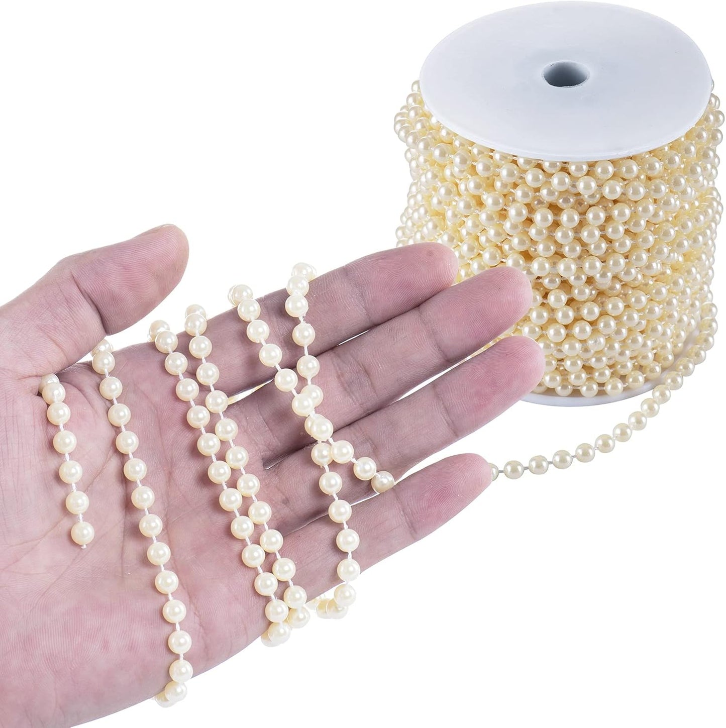 XINHUIDALSQ Craft String of Pearls 6 MM Faux Pearl Beaded,66 Feet Ivory Garland Bead String for Christmas Tree Decorations, Wedding Party Decoration(Ivory, 6mm/20M)