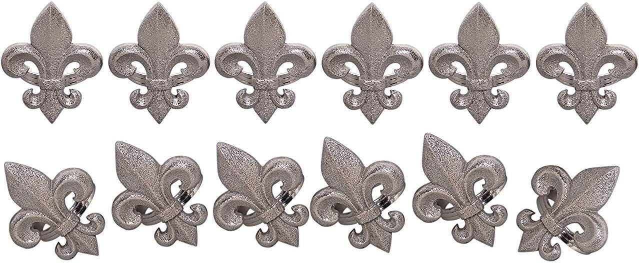 12 Piece Decorative Metal Napkin Rings - Elegant Antique Fleur-de-lis Napkin Rings for Weddings, Gatherings, Tabletop,Décor (Silver)- ALPHA Living HOME