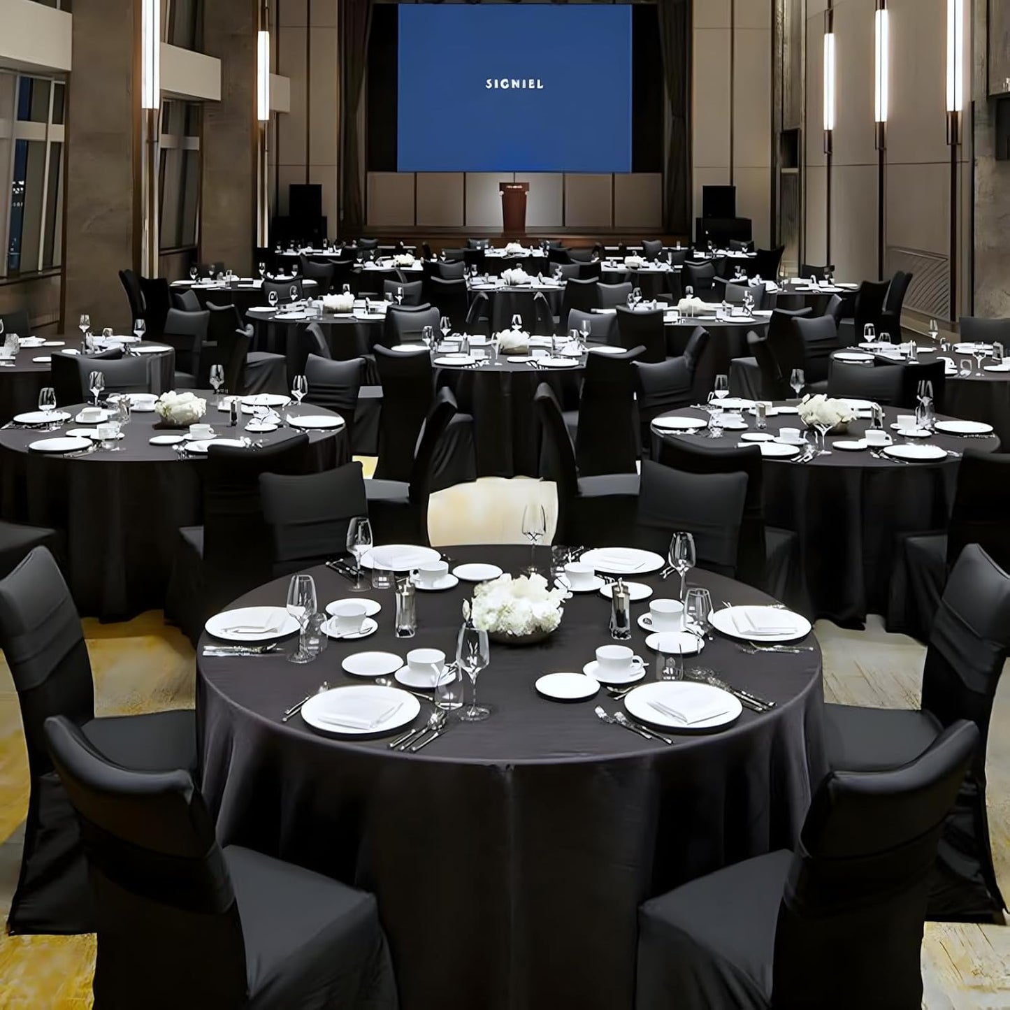 12 Pack Black Round Tablecloth 108 Inch Black Table Cloth Stain and Wrinkle Resistant Round Tablecloths Reusable and Washable Polyester Fabric for Buffet Wedding Party and Banquet