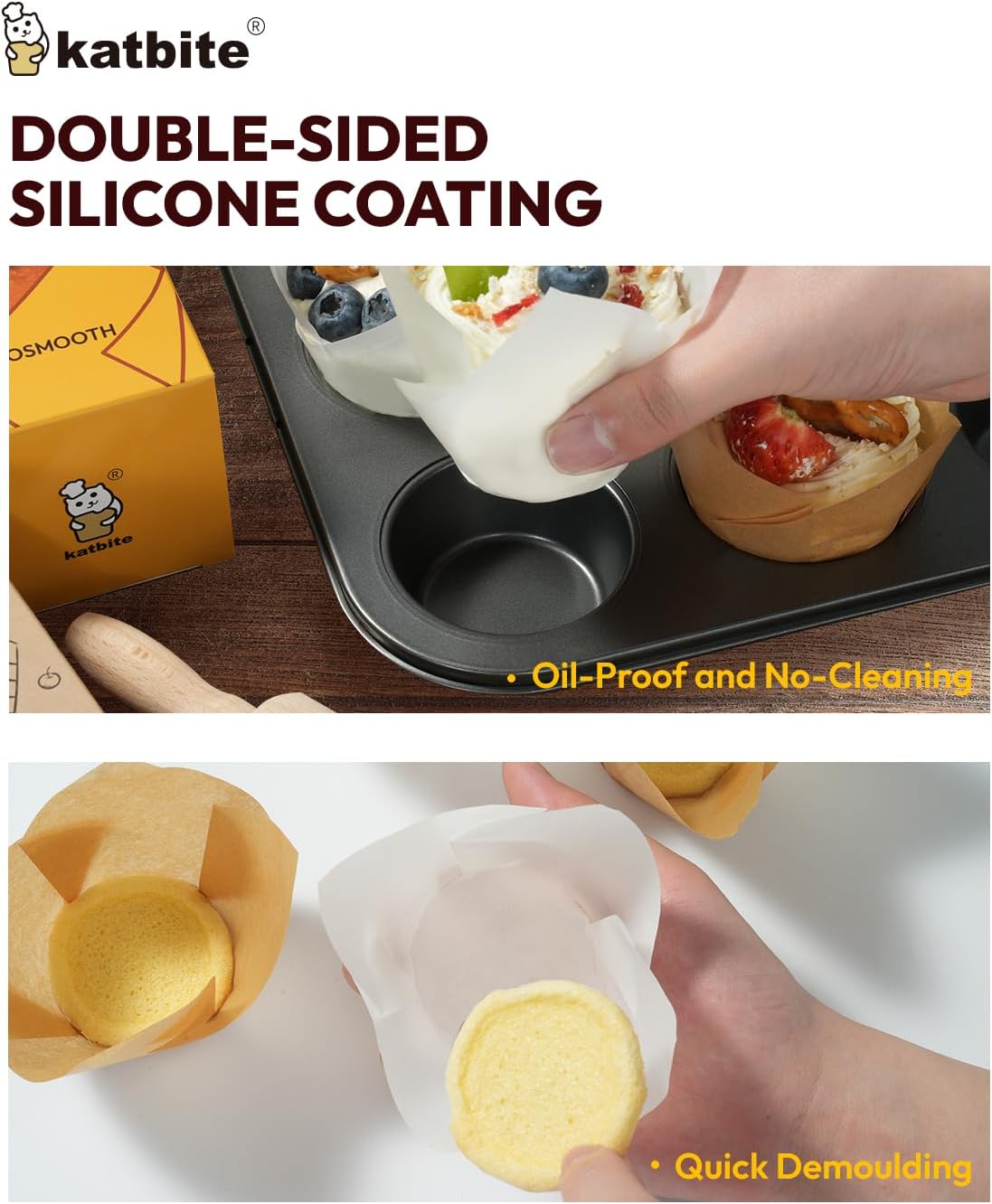 Katbite Tulip Cupcake Liners 200PCS, Muffin Baking Cups ProSmooth White