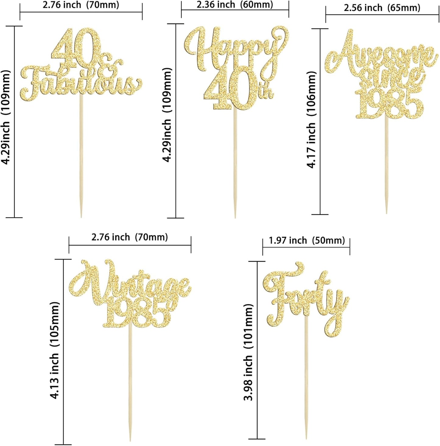 30Pcs Vintage 1985 Cupcake Toppers Glitter Forty Happy 40th Birthday 40 Fabulous Cupcake Picks Cheers to 40 Years for 40th Birthday Wedding Anniversary Party Cake Decorations Supplies Gold