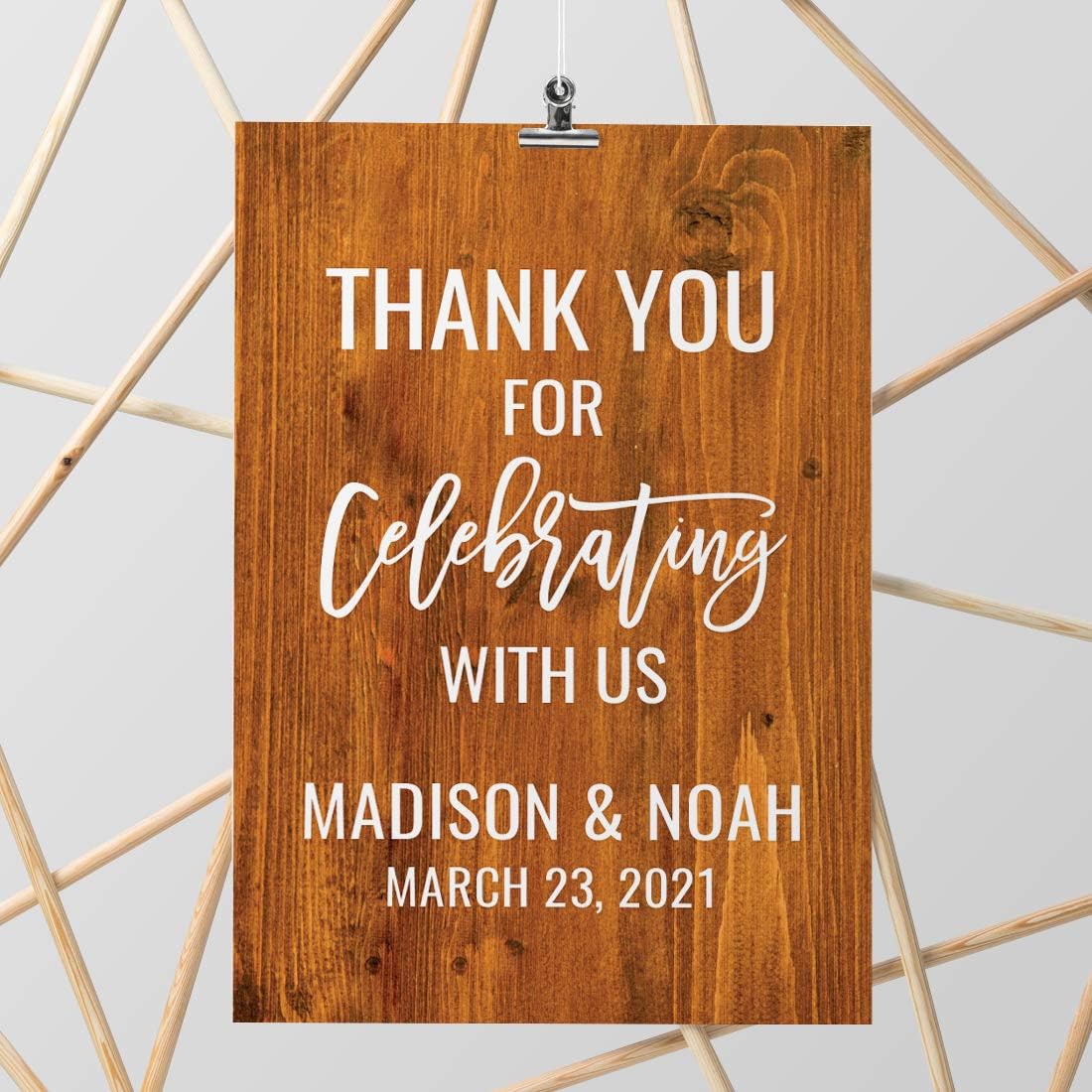 Andaz Press Personalized Extra Large Wedding Easel Board Party Sign, 12x18-inch, Rustic Barn Wood, Thank You for Celebrating With Us Bride Groom Name Date, 1-Pack, Custom
