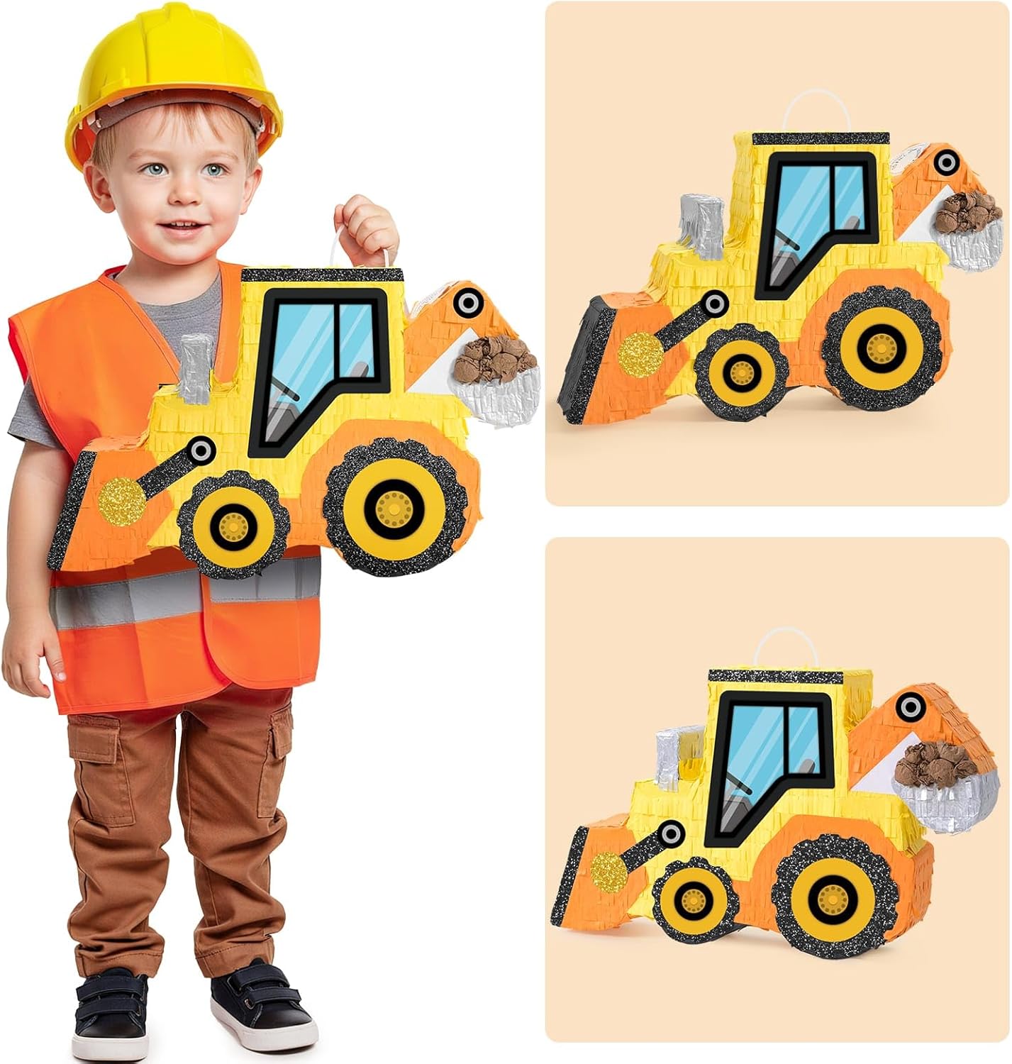 WERNNSAI Construction Pinata - Construction Party Supplies Dump Truck Pinata with Blindfold and Bat for Boys Kids Tractor Excavator Theme Birthday Party Game Decorations