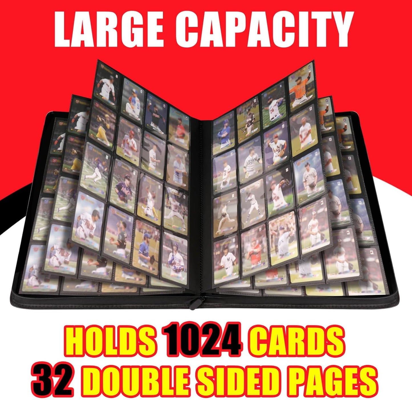 Premium 16-Card Binder 1000+ Card PU Cover Trading Card Album Compatible with MTG TCG Game Cards and Sports Cards Side Loading and Zipper Allow for Easy Collection