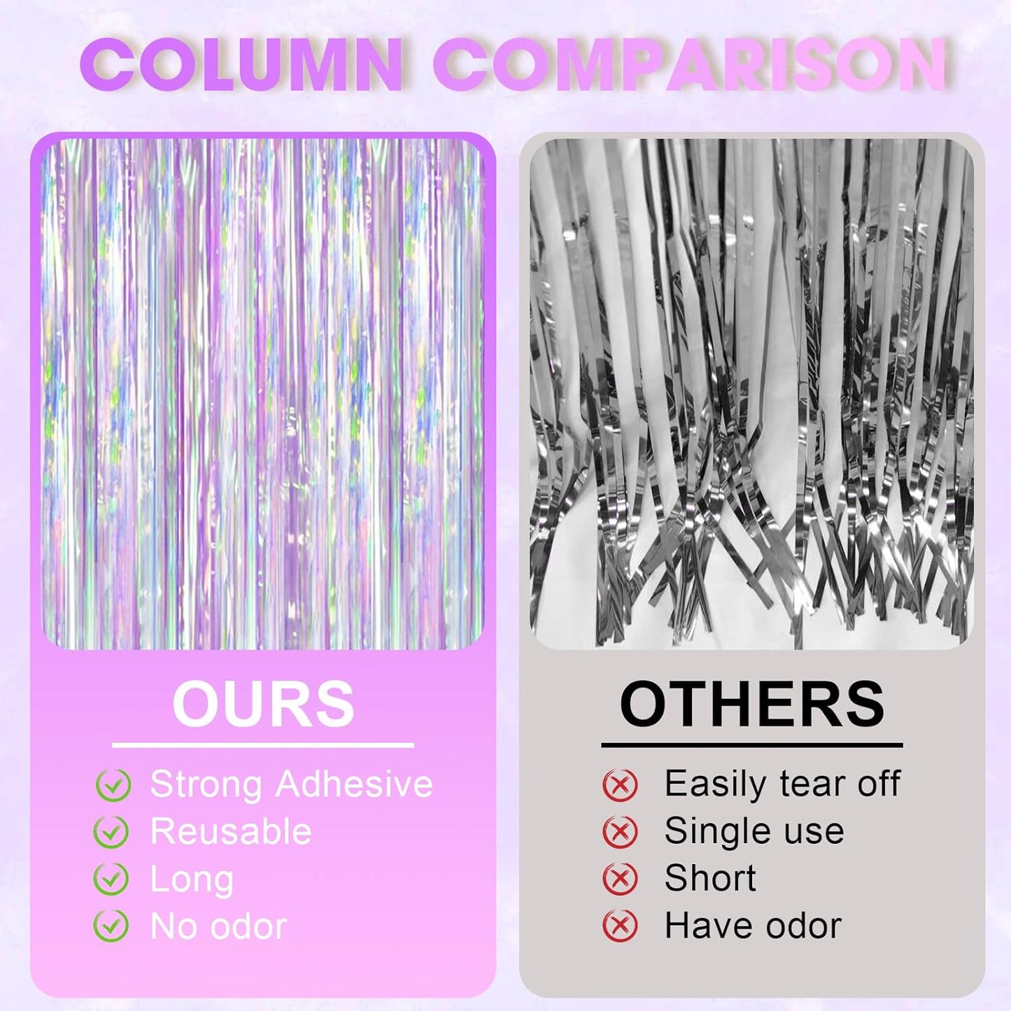 2 Pack Iridescent Purple Foil Fringe Curtains, Glittering Tinsel Streamers Party Decorations,Mermaid Fringe Backdrop for Gir's Birthday, Bachelorette, Baby Shower Theme Party