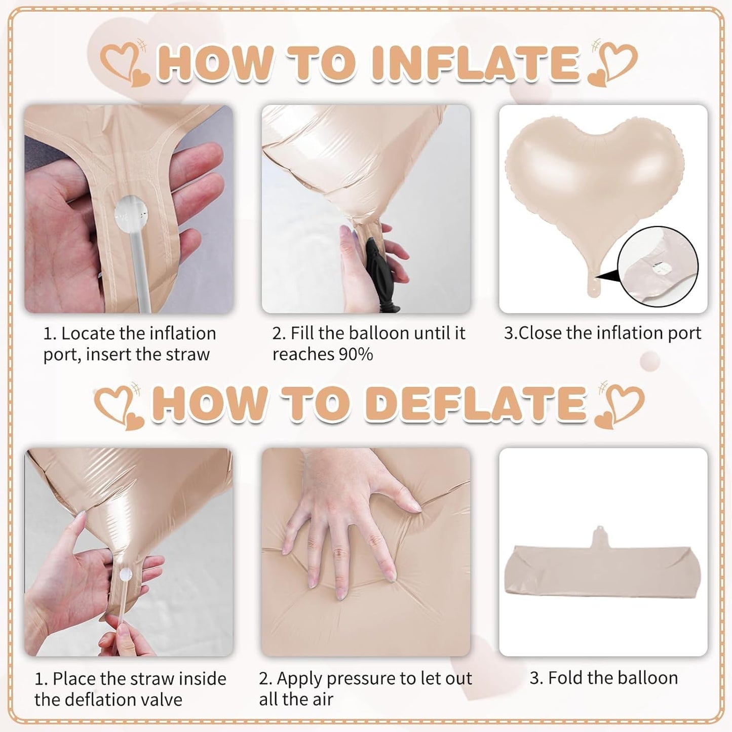 24 Inch Beige Brown Heart Balloons, Coffee Apricot Heart Shaped Foil Balloons, Boho Helium Balloon for Valentines Day Bridal Shower Wedding Nude Neutral Boho Birthday Party Supplies