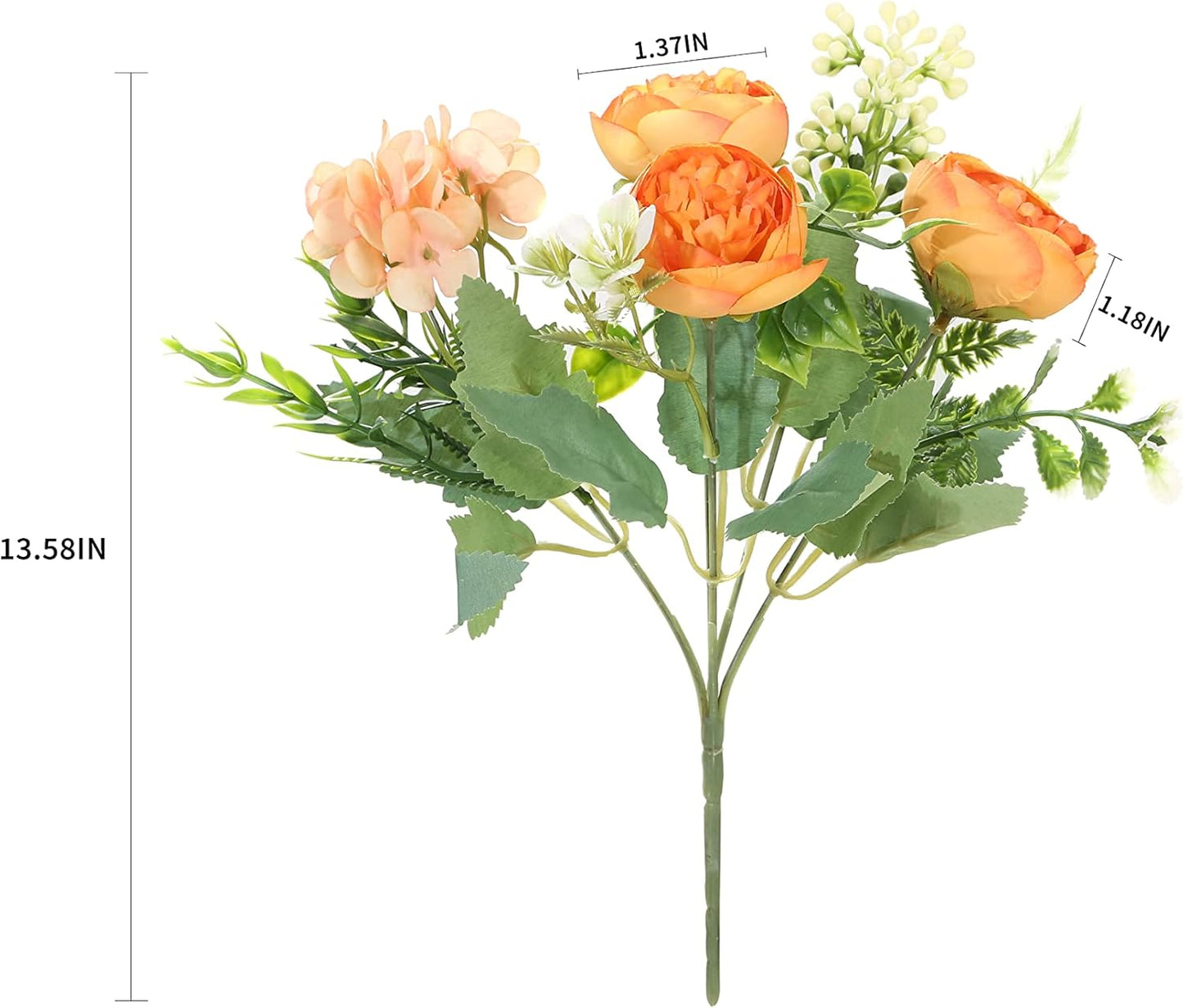 Artificial Flowers Fake Peony Silk Mini Plastic Bridal Flowers for DIY Wedding Bouquets Home Decorations 2 Packs(Orange)