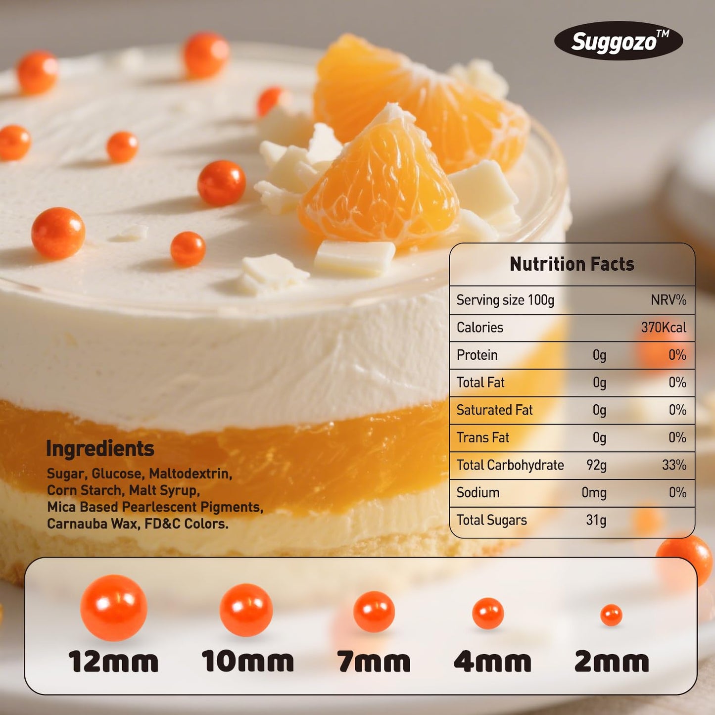 Edible Orange Pearl Sugar Sprinkles, Edible Sugar Sprinkles, Pearls for Cake Decorating, Ice Cream Toppings, Cookie Decorations, Wedding Party Halloween Supplies, 180g/6.35oz