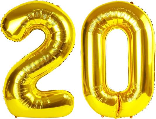 Gold 40 Inch 20 Number Balloons, 20 Decorations for 20 Birthday, 2026 Foil Giant Birthday Graduations Anniversary Party Balloon