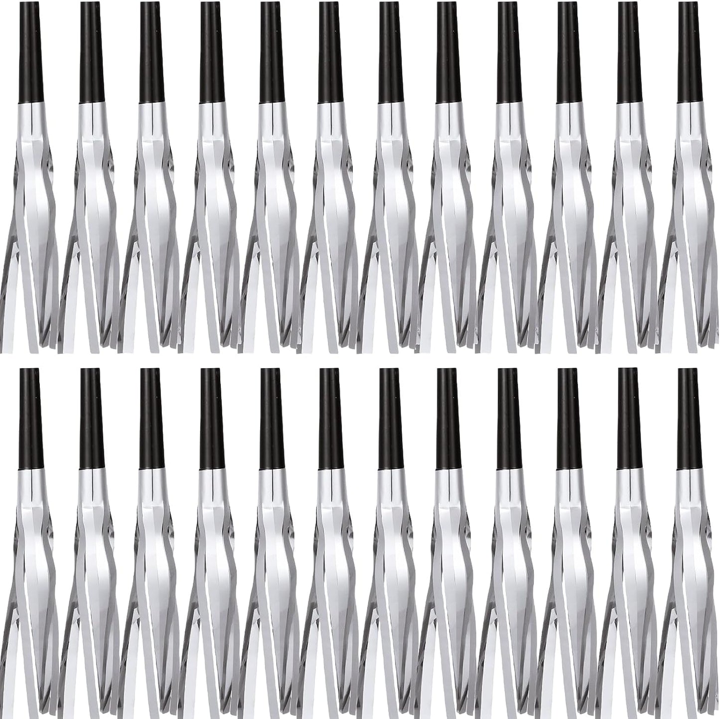 24 Pcs Noise Makers Glitter Metallic Fringed Noise Makers Horns for Baby Shower, Kids Birthday, New Year Party Favor - Silver