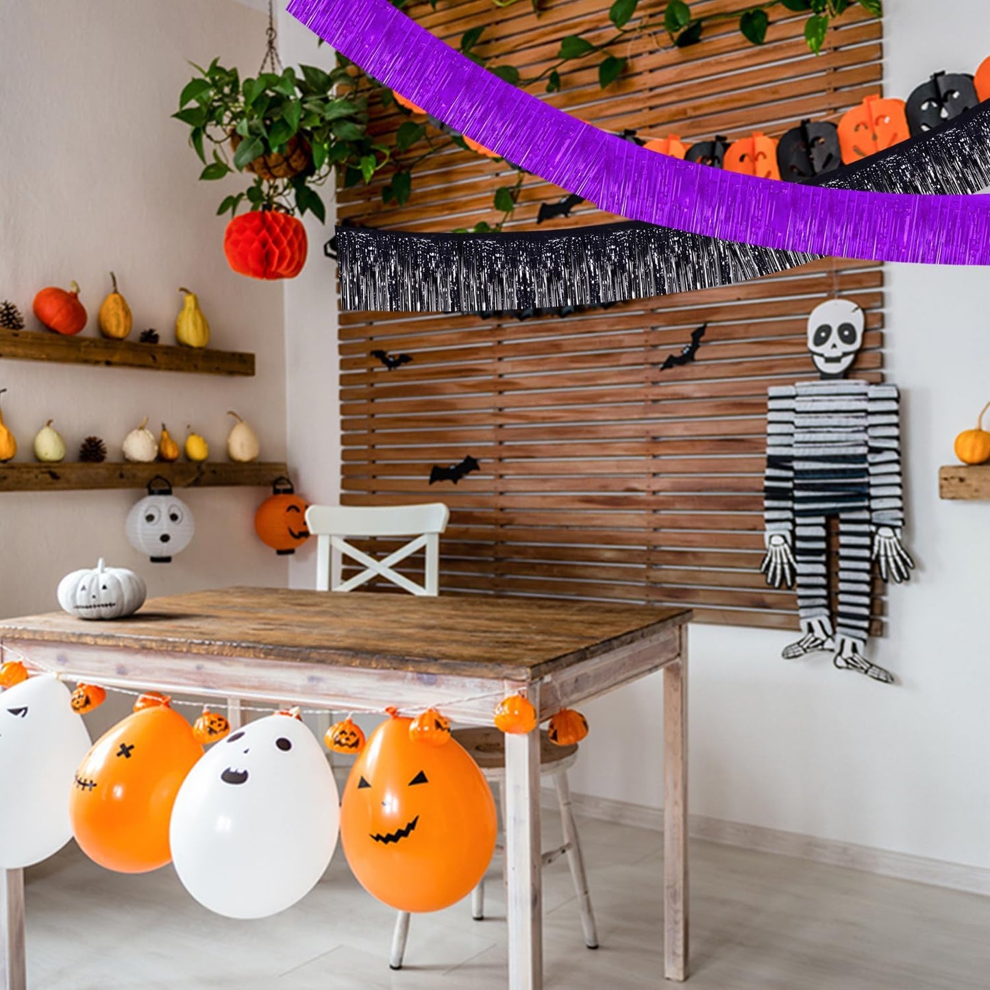 BEISHIDA 3 Packs 30 Feet Metallic Foil Fringe Garland Tinsel Streamers，Shiny Purple Wall Hanging Tinsel Fringe Banners for Wedding Birthday Party Decoration Halloween Christmas New Year