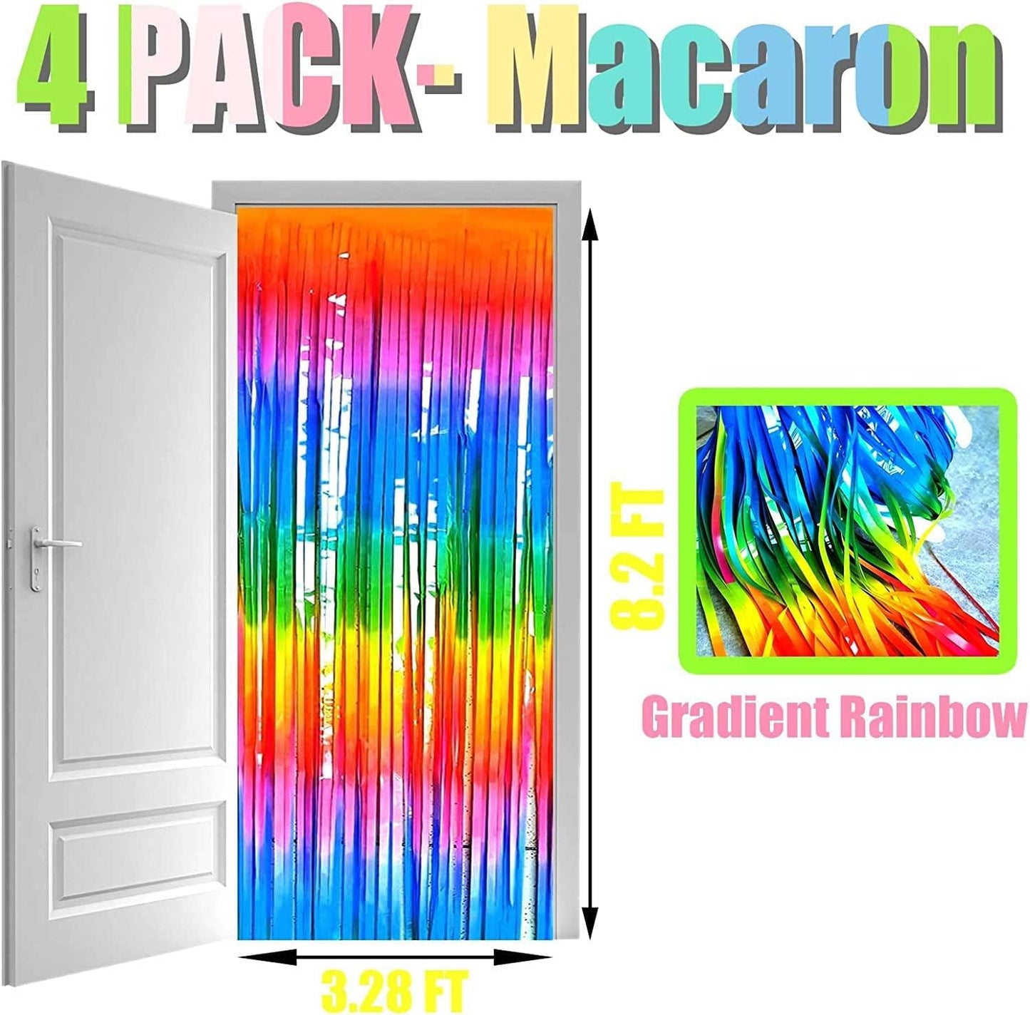 4 Pack Rainbow Tinsel Foil Fringe Curtain Backdrop, 3.28Ft x 8.2Ft Colorful Metallic Streamers for Photo Booth Props Wedding Bridal Shower Bachelorette Birthday Party Decoration New