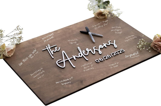 Personalized Last Name Guest Book, Unique Guest Book Sign, Custom Alternative Guest Book, Wooden Guest Book, Wedding Ceremony Guestbook Sign (Design 10)