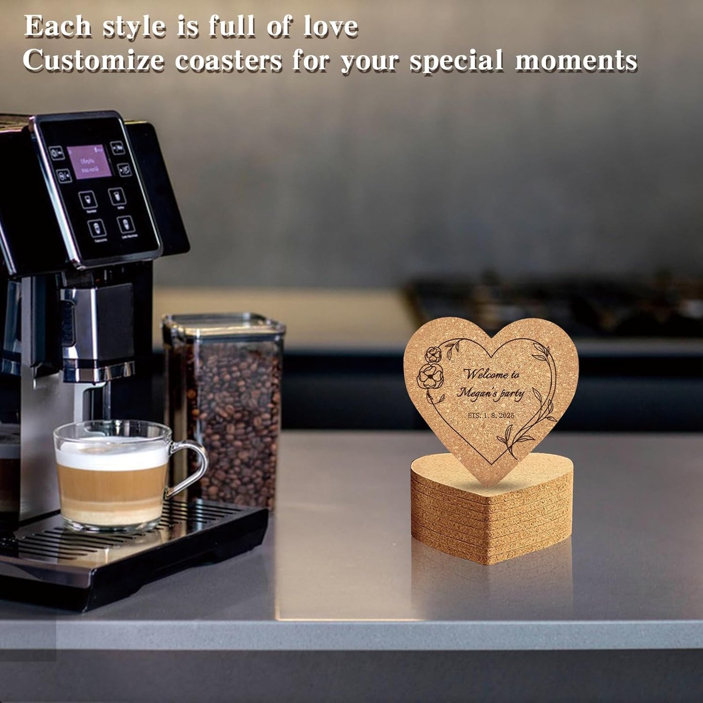 Custom Coasters Personalized Cork Coasters Bulk with Logo Wedding Personalized Cork Natural Wood Engraved Drink for Wedding Favors (Cork Coasters - Heart)