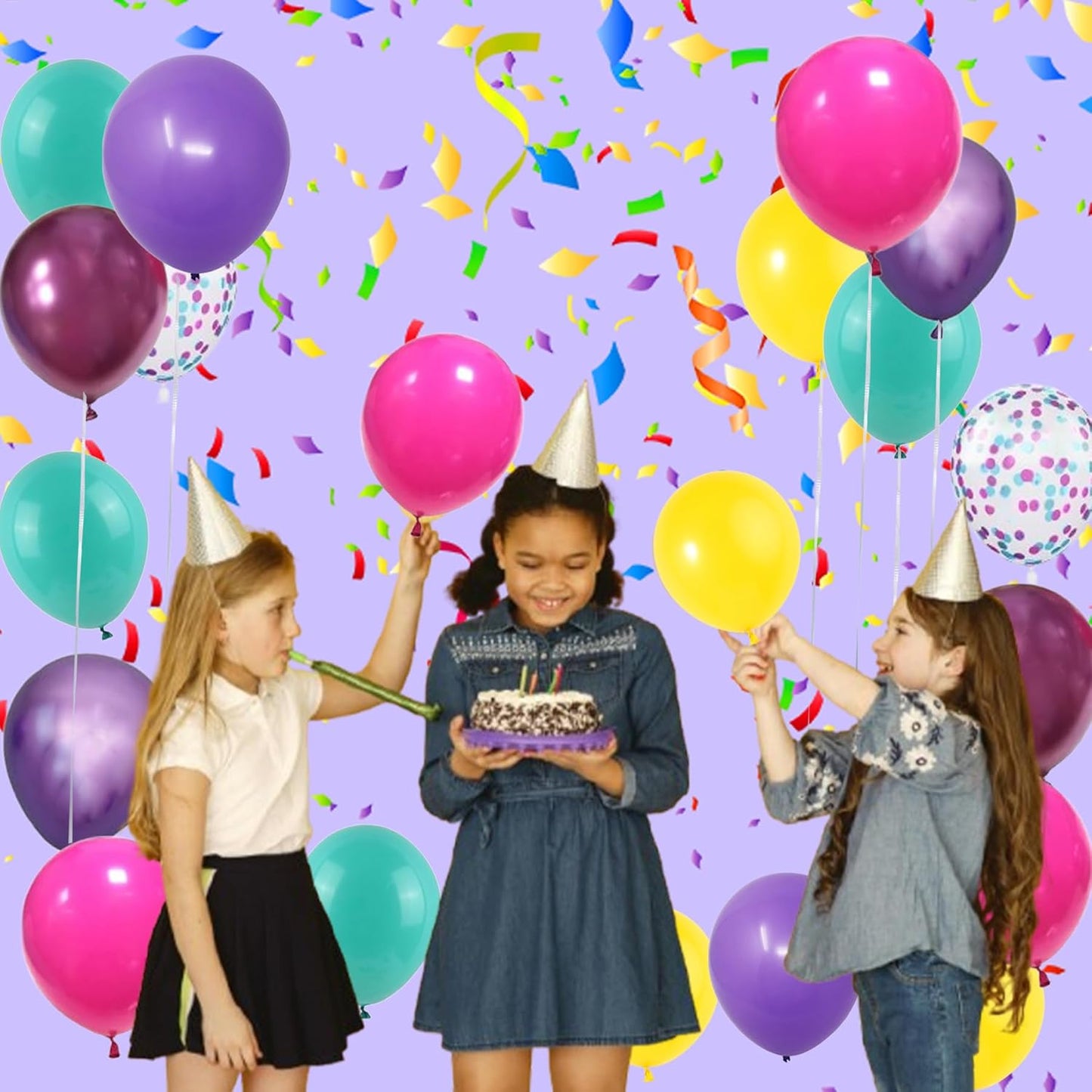 Pink Blue Purple Confetti Balloon for Birthday Party Decorations - 56Pcs 12in Hot Pink Yellow Teal Metallic Purple Multicolor Latex Balloons Bulk with Ribbon for Rainbow Colorful Girls Party Supplies