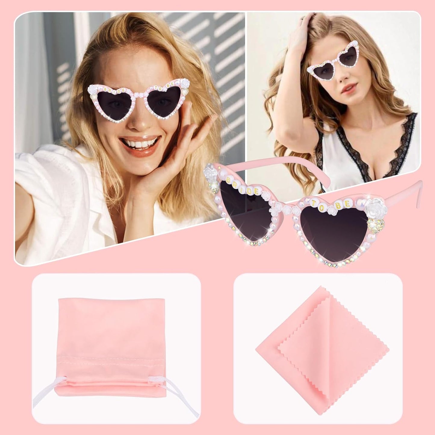 Bride Sunglasses for Bachelorette White Heart Glasses for Bride to Be Gift, Bachelorette Accessories Party Favors