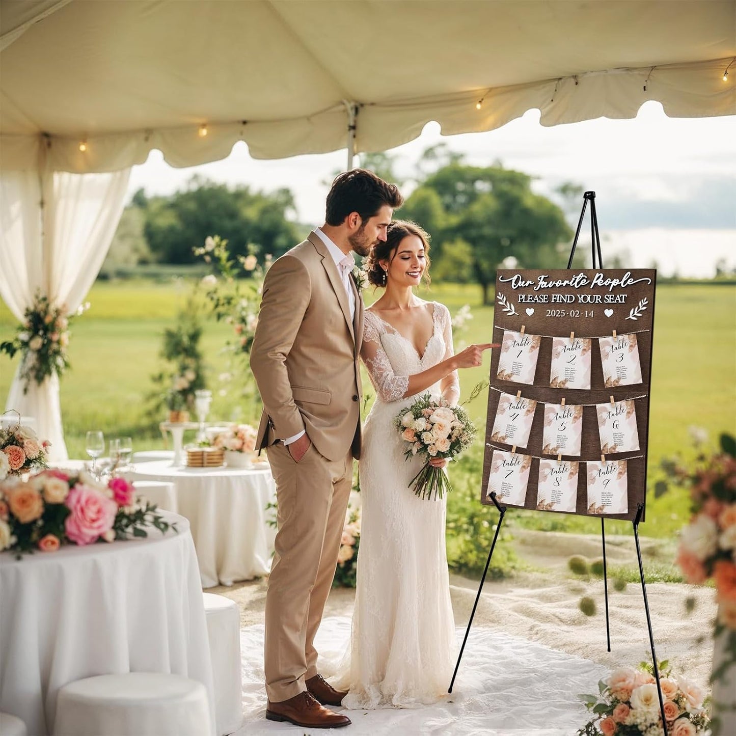 OurWarm Wedding Seating Chart with Easel Display Stand, Rustic Seating Chart for Wedding Reception Display, Please Find Your Seat Wooden Seating Chart Board for Baby & Bride Shower Wedding Sign Decor