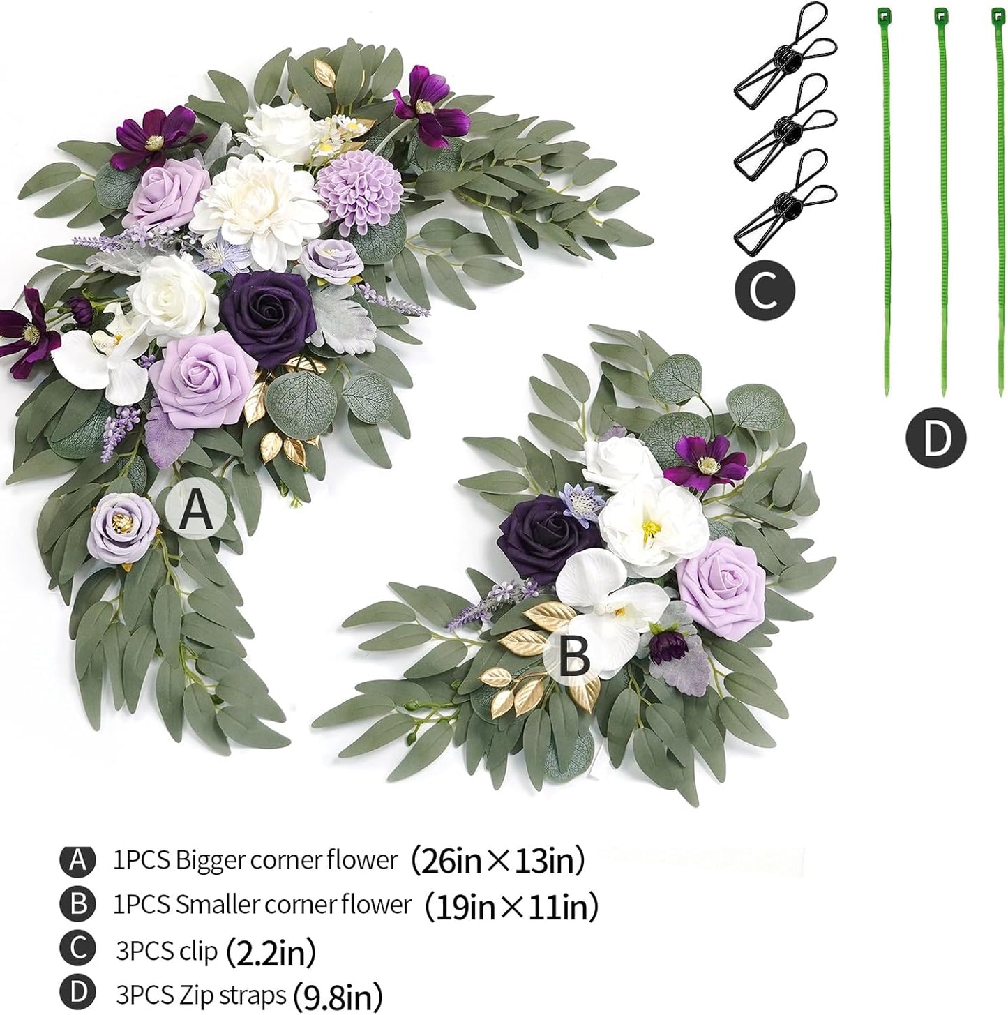 Faux Flower Swag Set of 2 for Wedding Welcome Signs Floral Swag Wedding Reception Ceremony Signs Decor (Lavender & Cream)