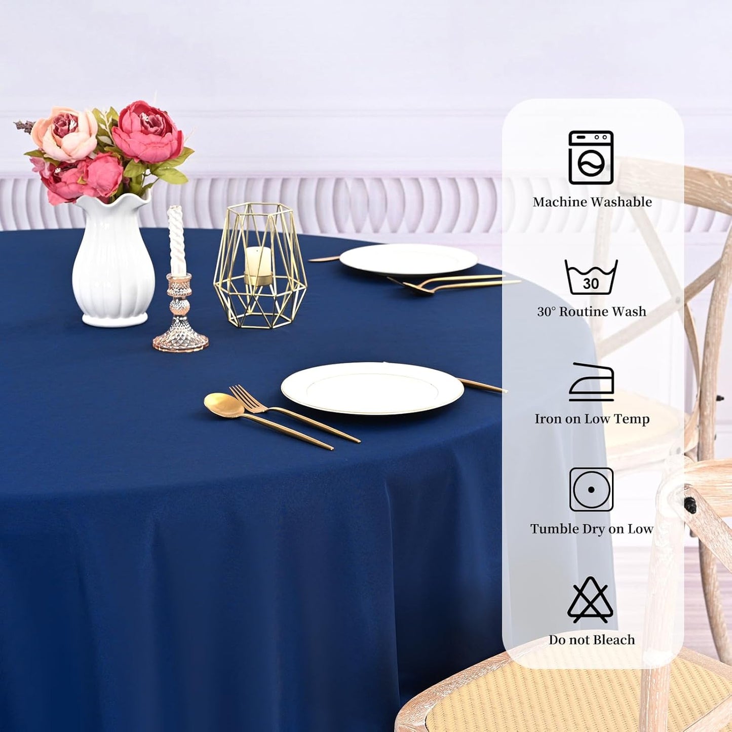 10 Pack Navy Blue 90 Inch Round Polyester Tablecloths - Wrinkle & Stain Resistant, Perfect for Weddings, Parties & Everyday Use