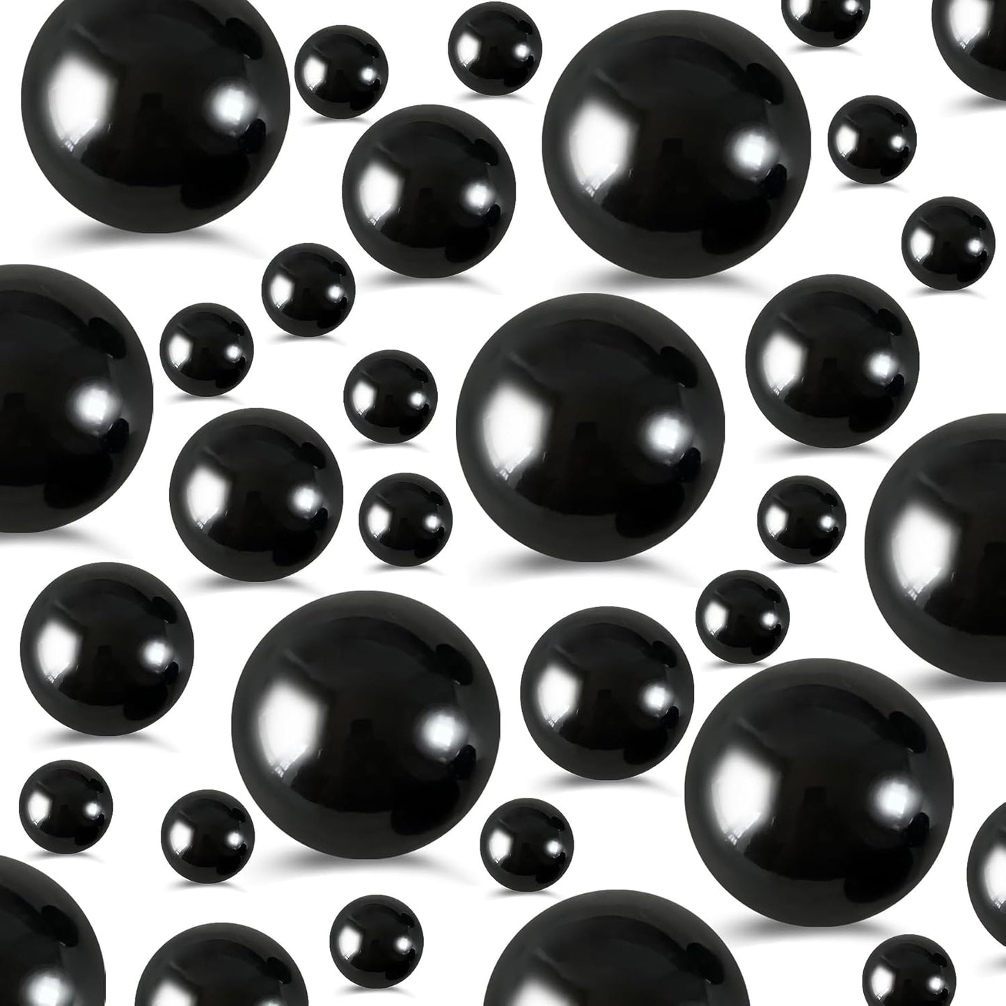 260Pcs Black Glossy Beads - 6mm, 14mm, 18mm Round Plastic Pearl Beads for Centerpiece Decor, Wedding, Birthday, Christmas Party, Home Decor