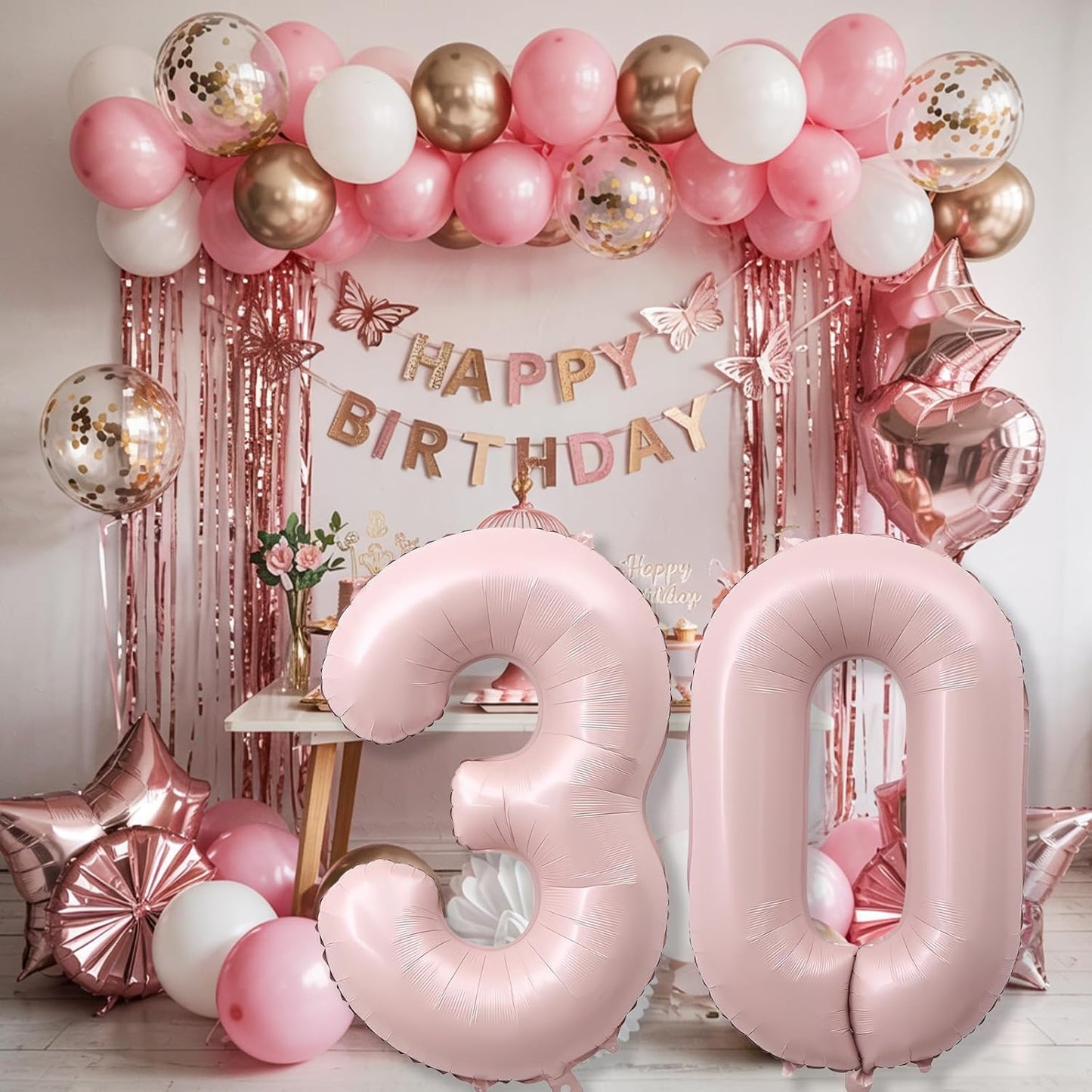 Light Pink 30th Birthday Balloon for Women, 40 Inch Self Inflating Mylar Number 30 Balloons, Big Blush Pastel Pink Foil 3 & 0 Helium Balloon for Her Boho Coquette 30th Birthday Party Decorations