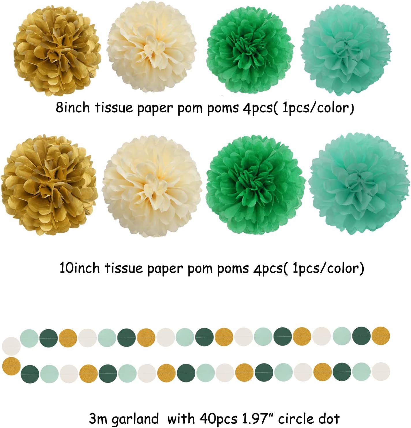 Sage-Green Beige-Gold Baby Bridal-Shower Decorations - 30pcs Rustic Wedding Tissue Pom Poms,Tassel Garland Banner,Birthday Gender Reveal Bachelorette Engagement Party Decor Bunting Lasting Surprise