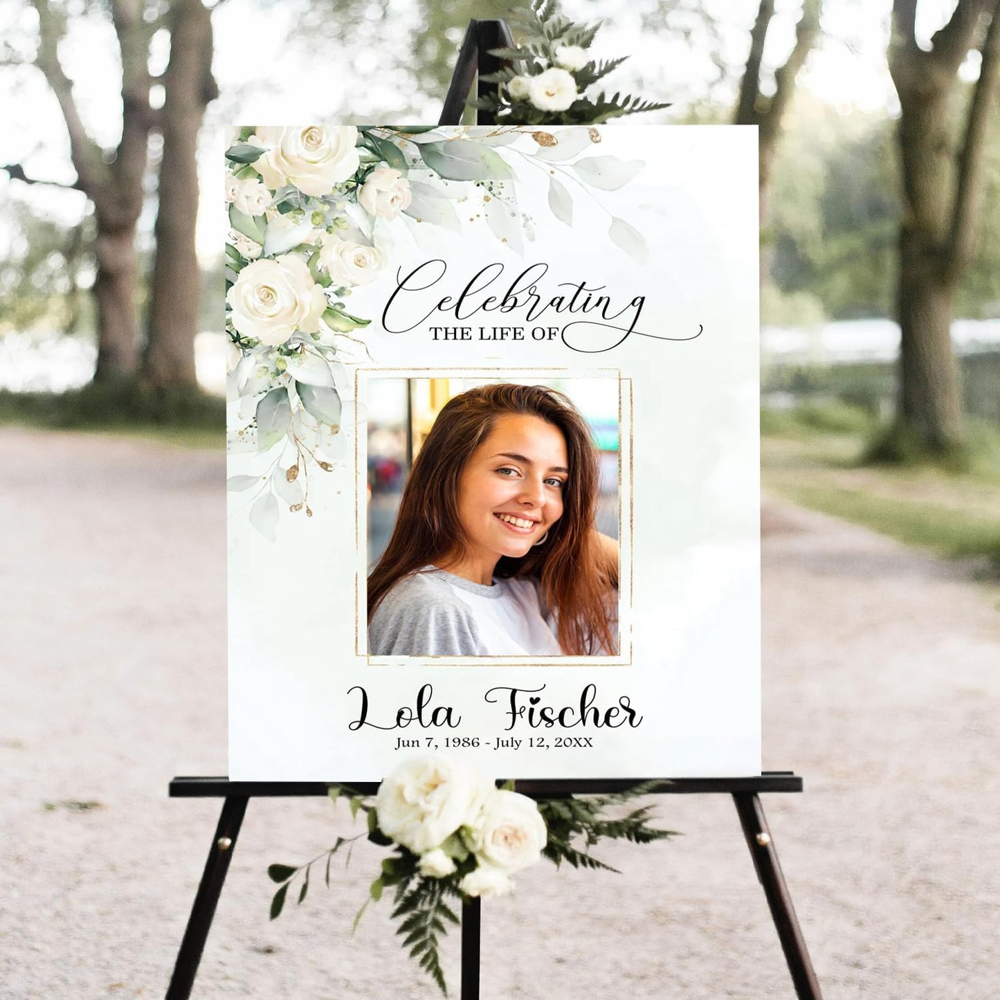 Funeral Welcome Sign with Photo, White Greenery Funeral Welcome Sign, Celebration of Life Decoration, Funeral Memorial Sign, In Loving Memory Sign, Photo Sign, Funeral program