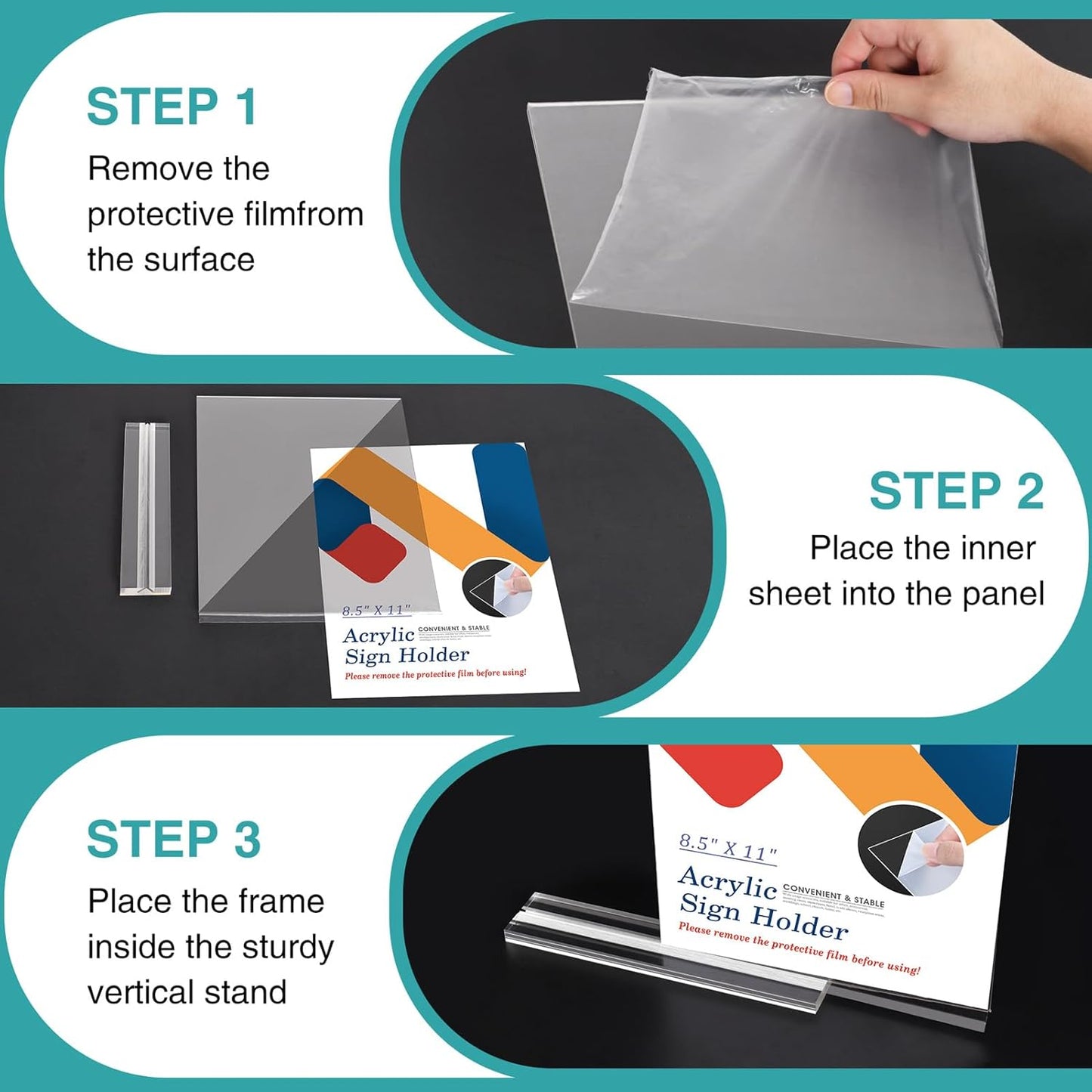 Relx 6 Pack Acrylic Sign Holder 8.5 x 11, Vertical T Shape Plastic Sign Holder with Base, Double-Sided Clear Tabletop Plexiglass Flyer Stands for Restaurant Office Store Home Picture Frame Display