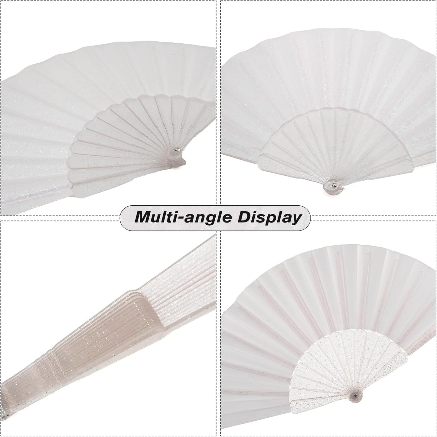 12 Pack Handheld Fan,Folding Hand Glitter Fan with Shining Transparent Fan Rib – Ideal for Wedding, Church, Festival, Dance, Tea Party, Club, and EDM Accessories, White