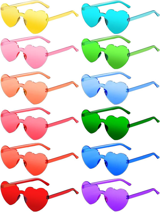 12 Pairs Heart Shaped Sunglasses for Women Colorful Glasses Fun Trendy Transparent Heart Sunglasses Party Favor (Assorted Colors)