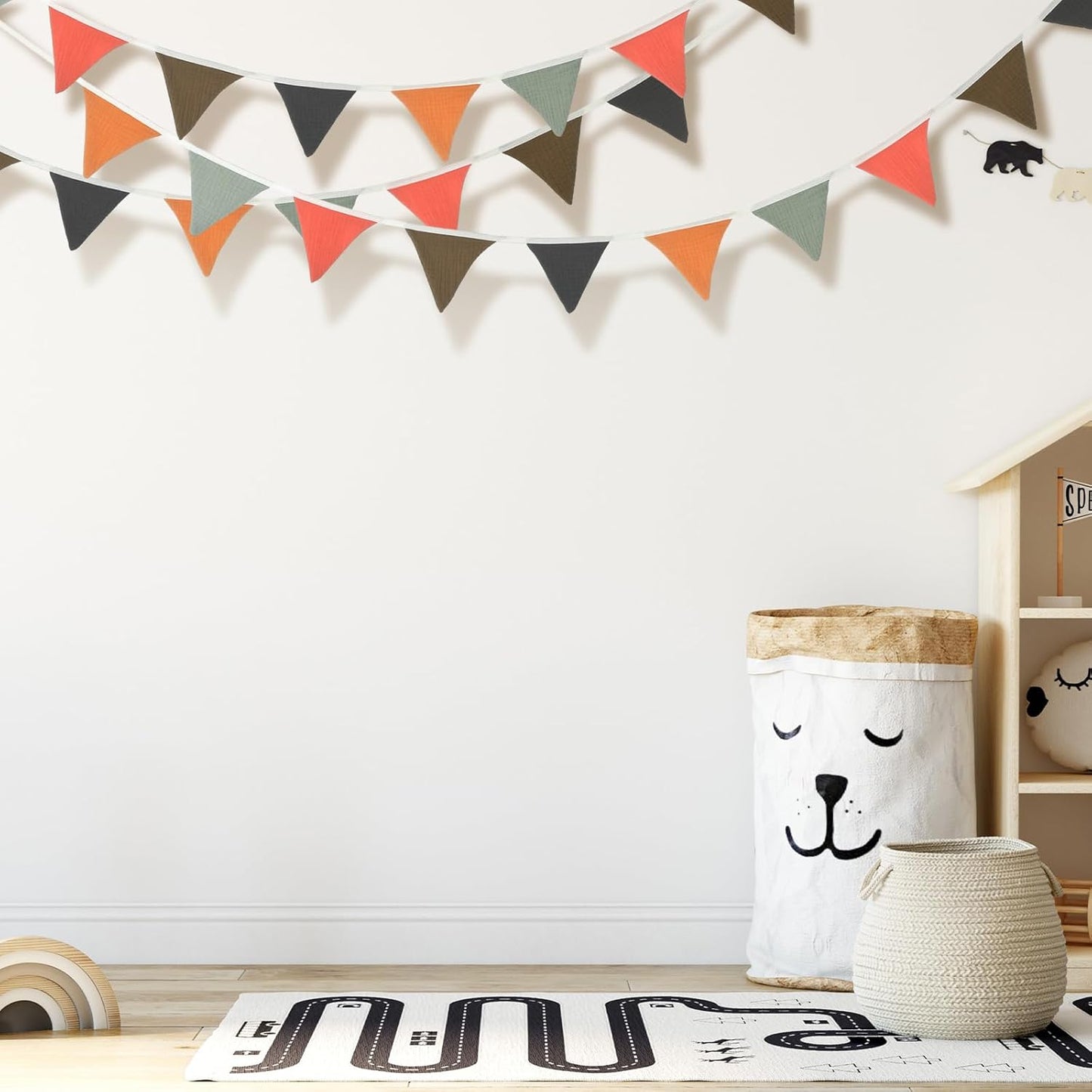 Oudain 15.5 ft Pennant Banner Flags, 2 Pcs Nursery Garland Triangle Bunting Flag Baby Banner for Nursery Decor Baby Birthday Boho Wedding Shower Party Event, Each 7.75 ft(Rustic Color)